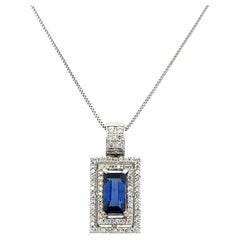 2.02 Carat Emerald Cut Ceylon Sapphire GIA and Diamond Gold Pendant Necklace