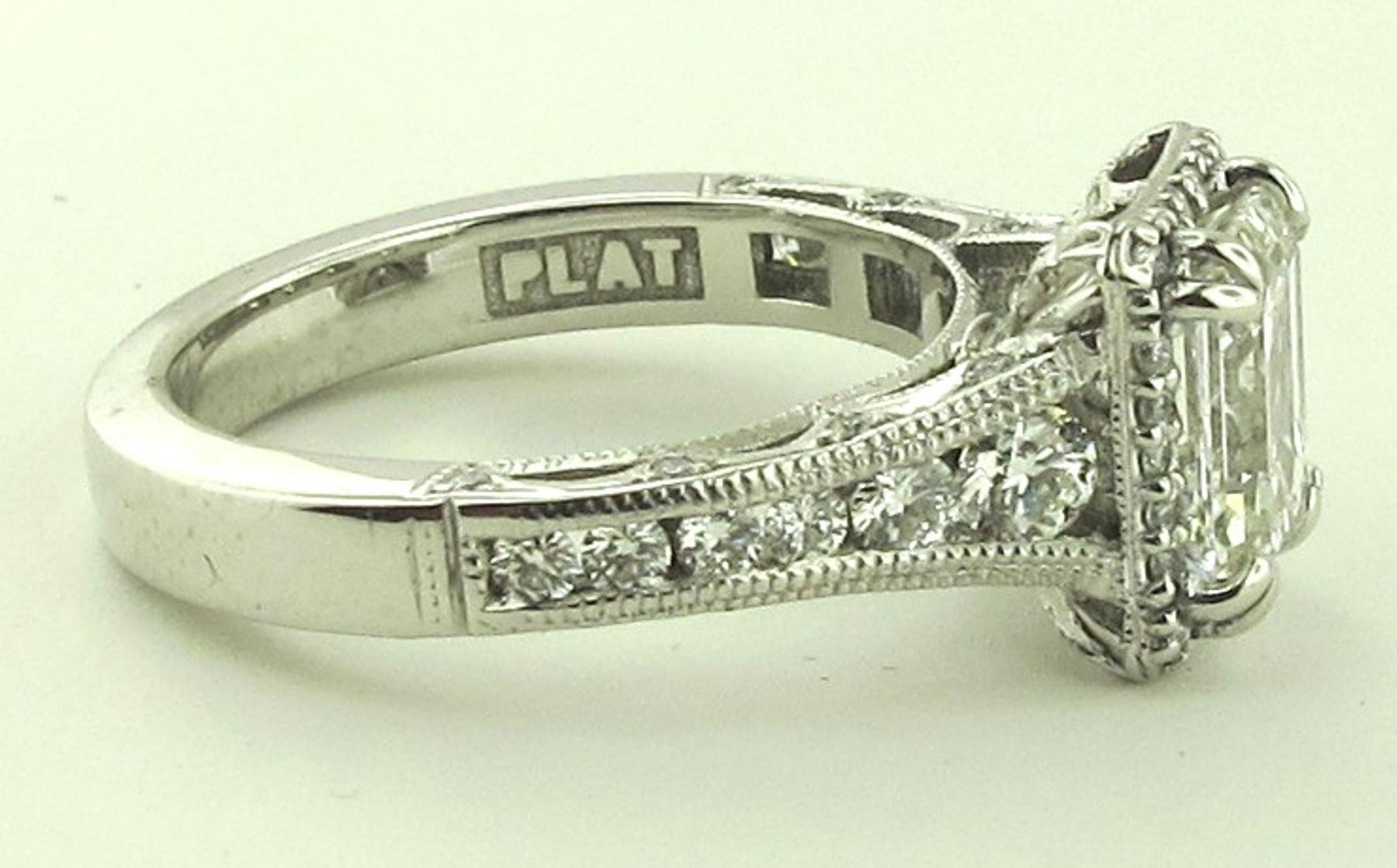 2.02 Carat Emerald Cut Diamond Ring in 18 Karat White Gold Tacori Plat Mounting 1