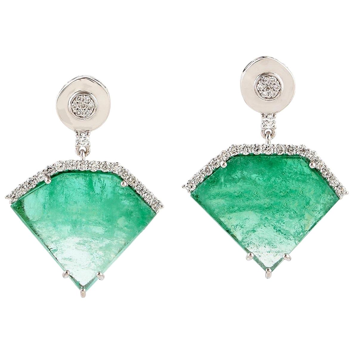 20.2 Carat Emerald Diamond 18 Karat White Gold Earrings For Sale