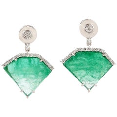 20.2 Carat Emerald Diamond 18 Karat White Gold Earrings
