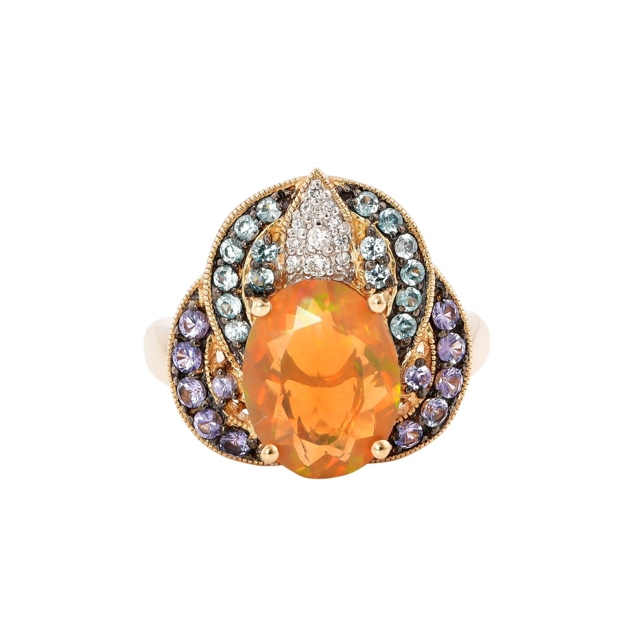 Oval Cut 2.02 Carat Ethiopian Opal Ring in 14 Karat Yellow Gold with Diamonds For Sale