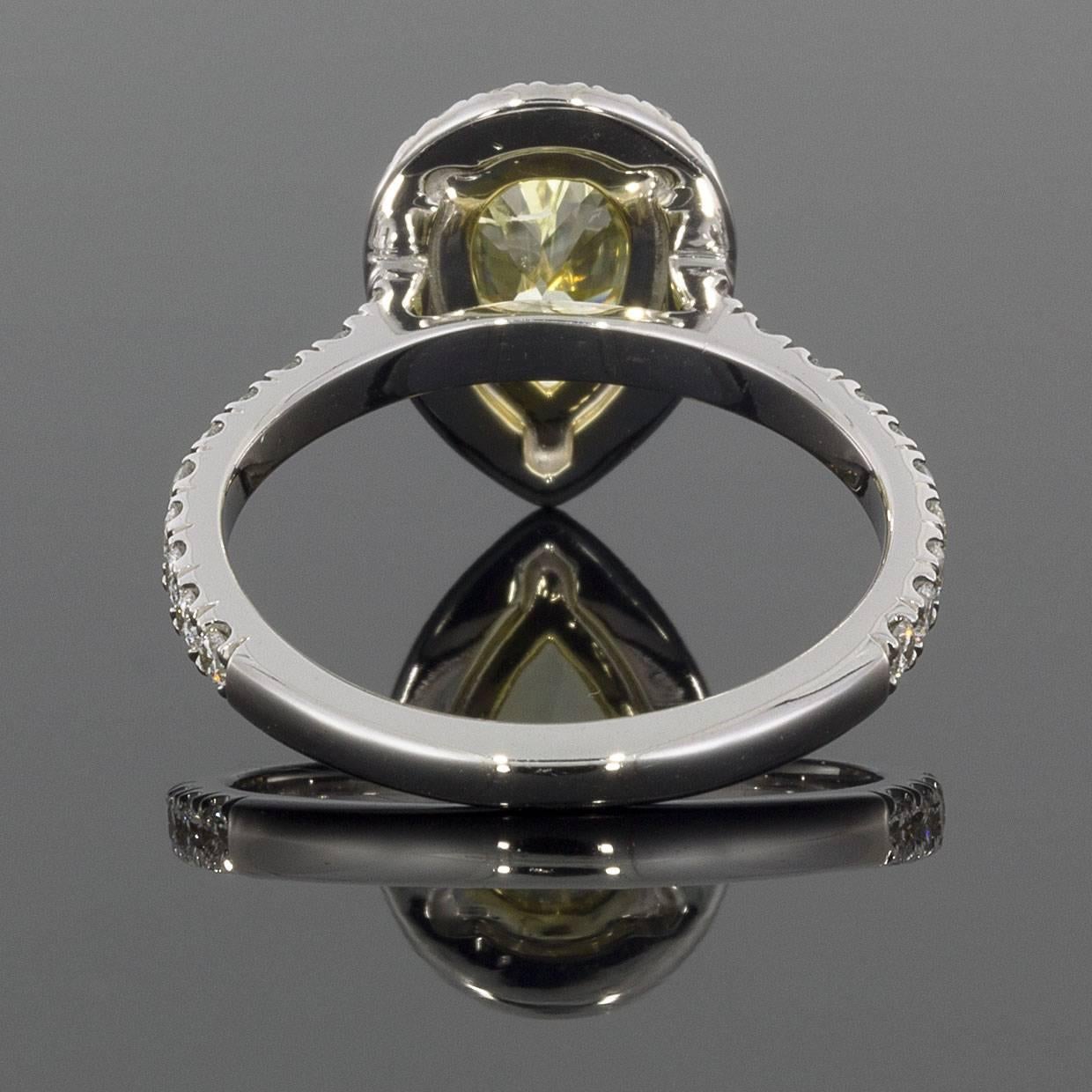 Pear Cut 2.02 Carat Fancy Intense Yellow Pear Diamond Halo Engagement Ring