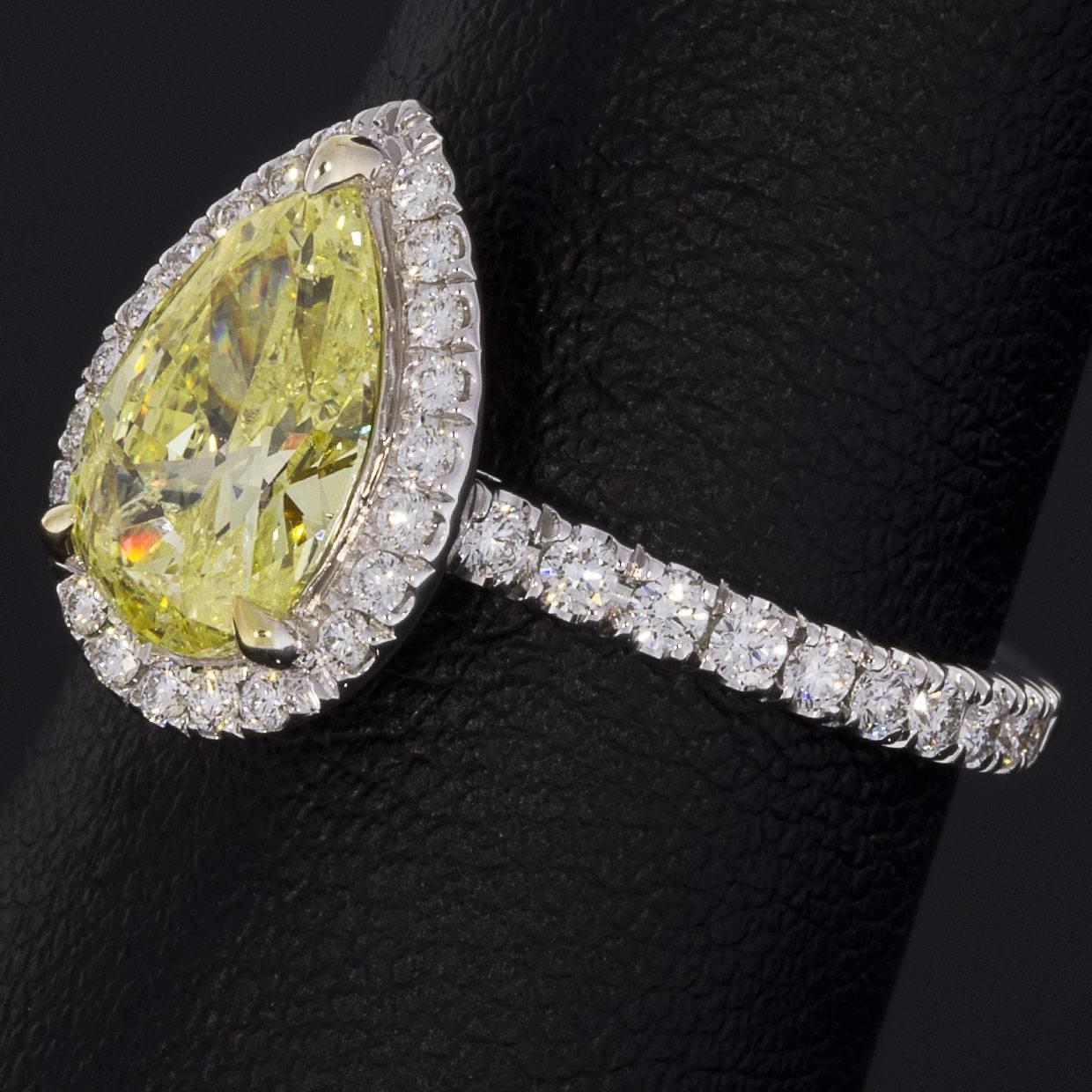 2.02 Carat Fancy Intense Yellow Pear Diamond Halo Engagement Ring 1