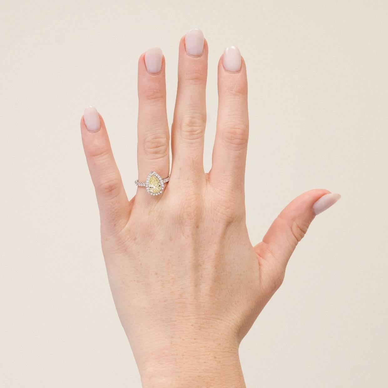 2.02 Carat Fancy Intense Yellow Pear Diamond Halo Engagement Ring 2