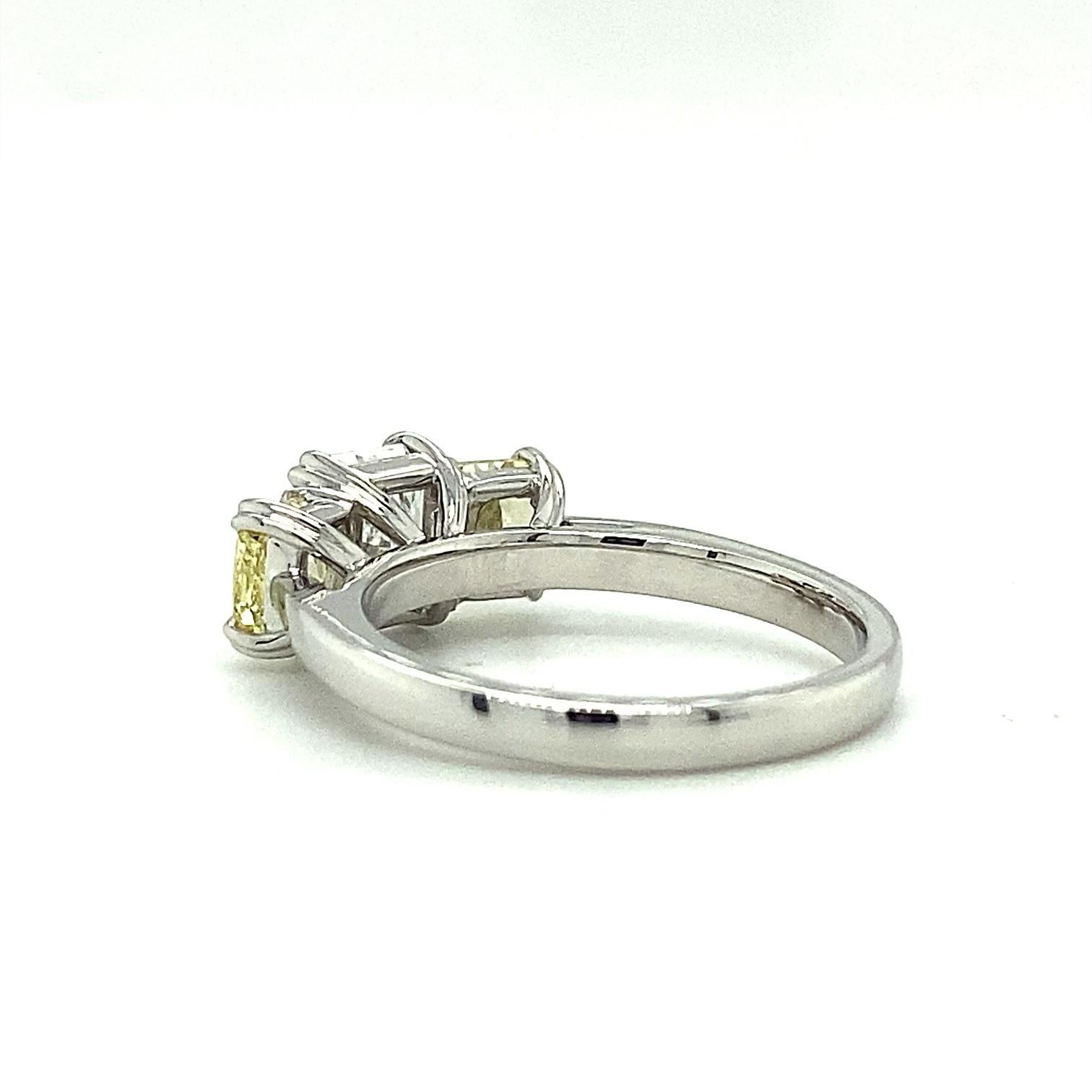 Modern 2.02 Carat Fancy Yellow and White Diamond 18 Carat White Gold Engagement Ring For Sale