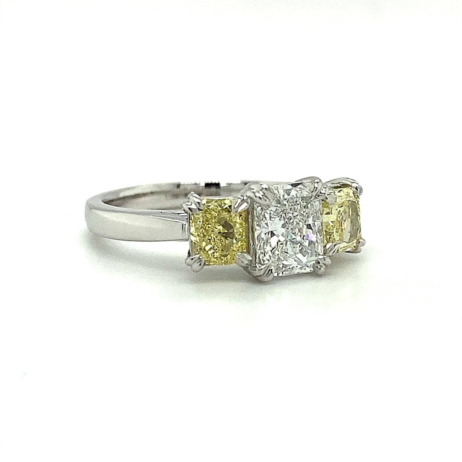 2.02 Carat Fancy Yellow and White Diamond 18 Carat White Gold Engagement Ring In New Condition For Sale In Brisbane, QLD