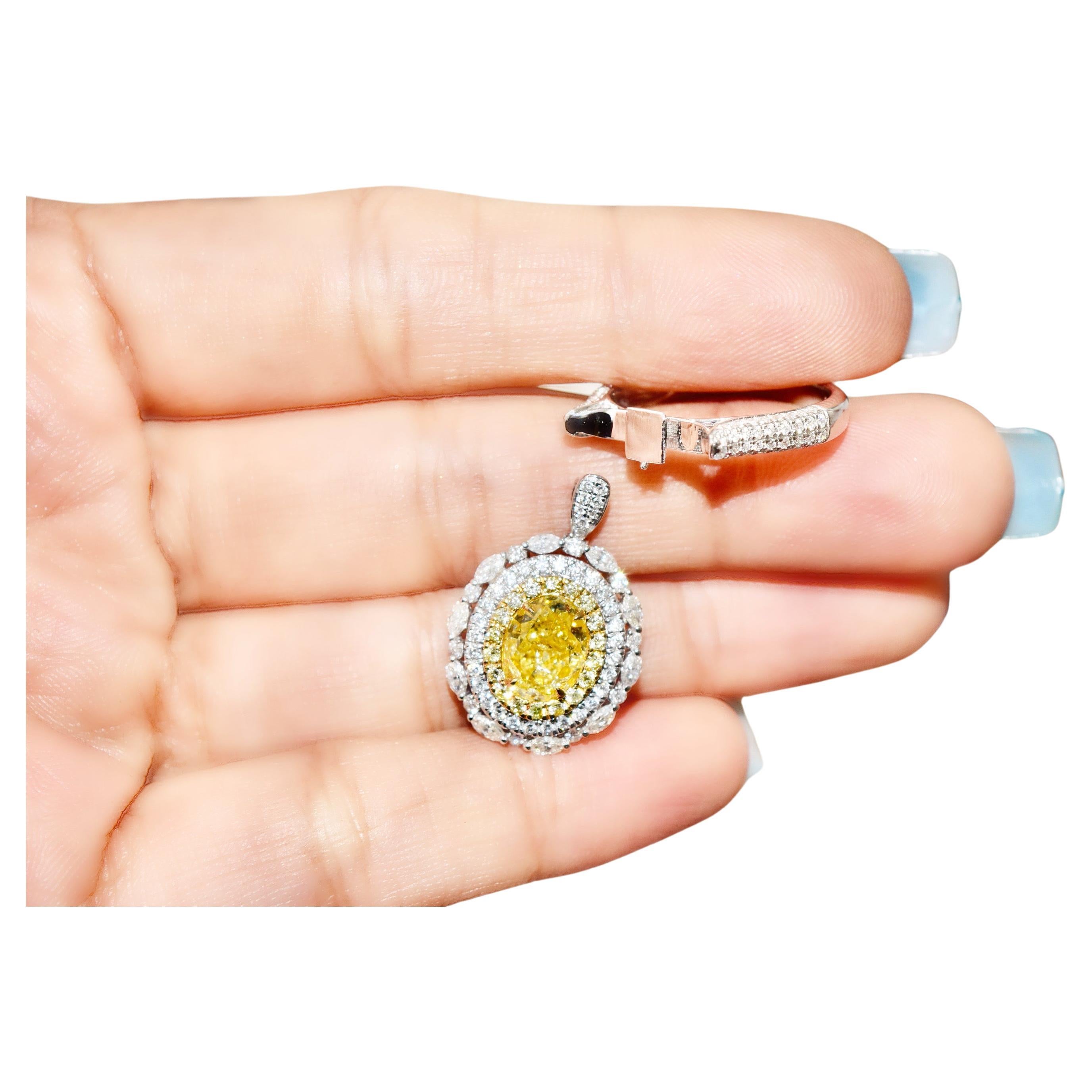 2.02 Carat Fancy Yellow Diamond Ring & Pendant Convertible GIA Certified  For Sale