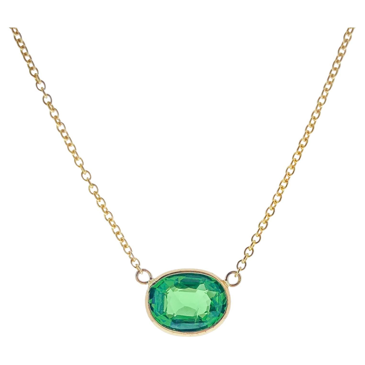 2.02 Carat Green Tsavorite Oval Cut Fashion Necklaces In 14K Yellow Gold  For Sale