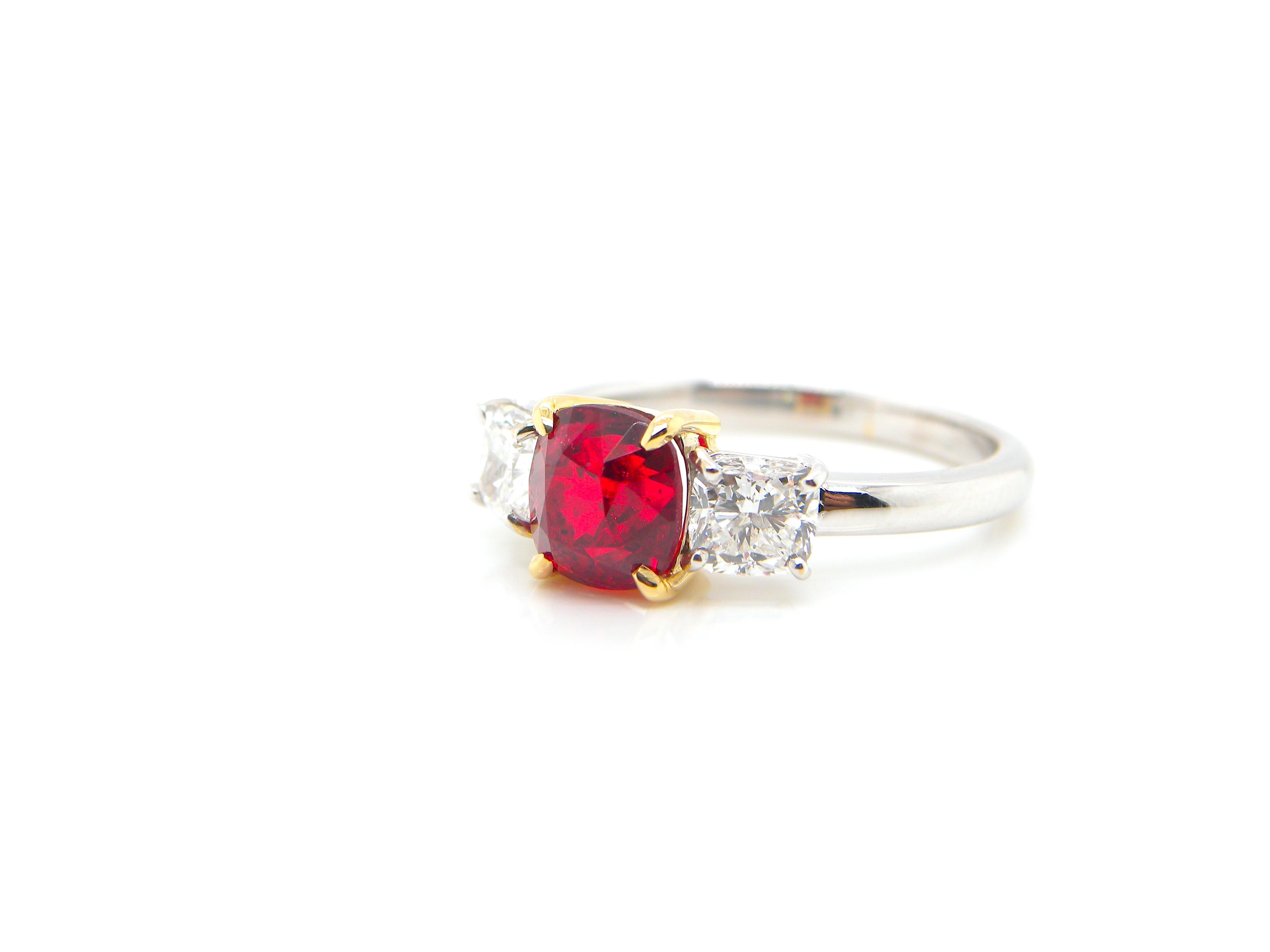 2.02 Carat GRS Certified Burma No Heat Vivid Red Spinel and White Diamond Ring 4