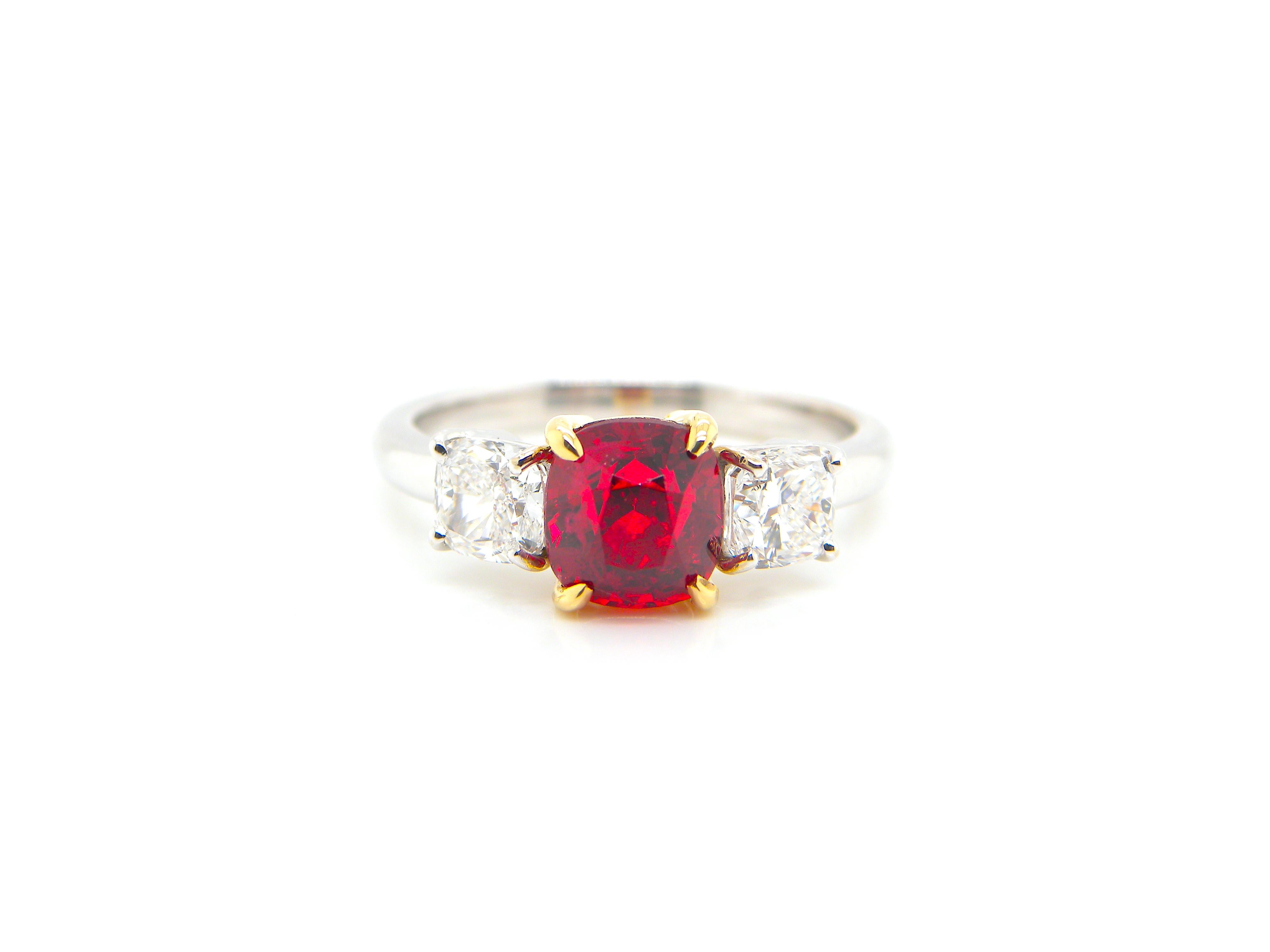 2.02 Carat GRS Certified Burma No Heat Vivid Red Spinel and White Diamond Ring 5
