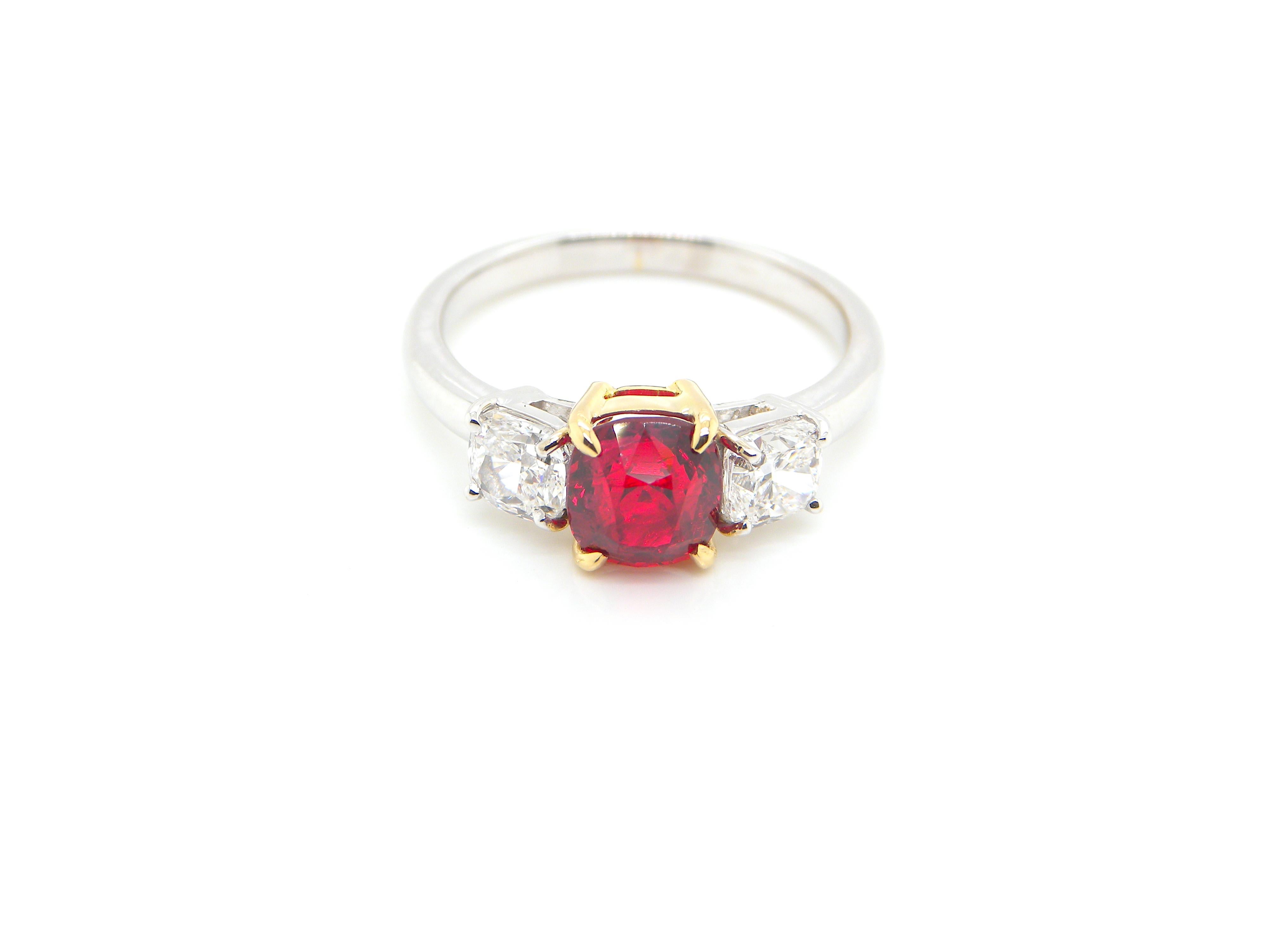 2.02 Carat GRS Certified Burma No Heat Vivid Red Spinel and White Diamond Ring 6