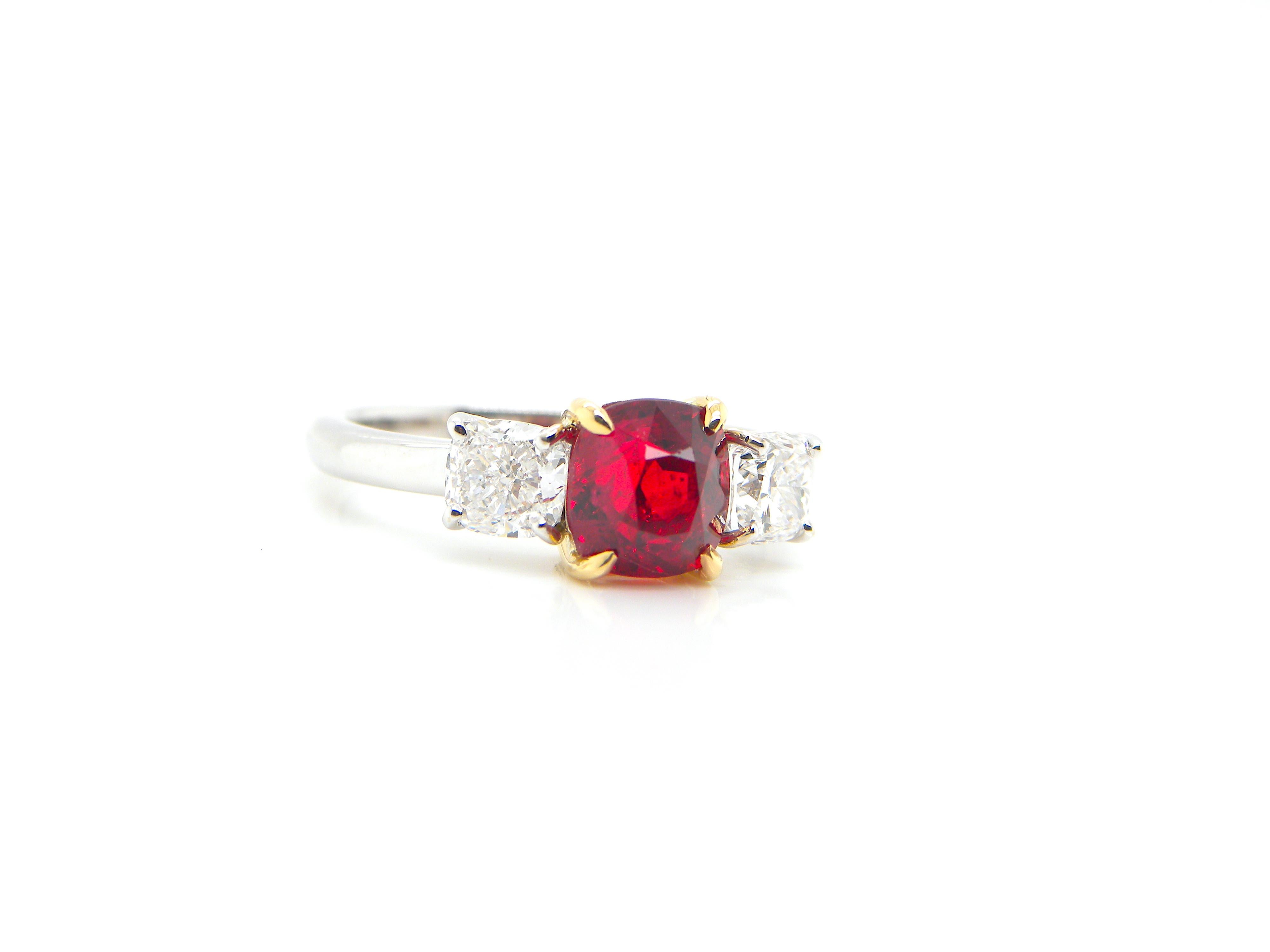 2.02 Carat GRS Certified Burma No Heat Vivid Red Spinel and White Diamond Ring In New Condition In Hong Kong, HK