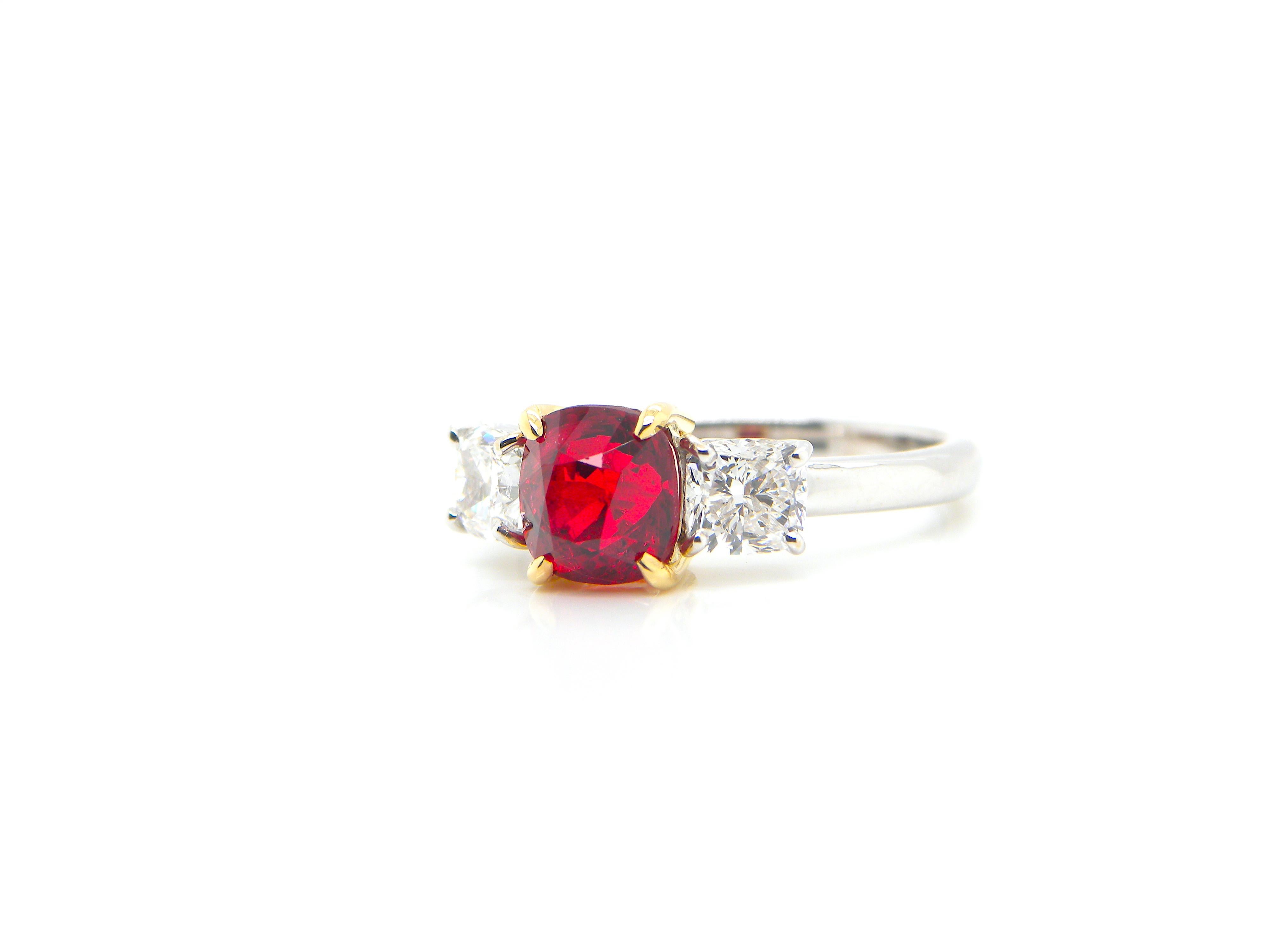 Women's or Men's 2.02 Carat GRS Certified Burma No Heat Vivid Red Spinel and White Diamond Ring