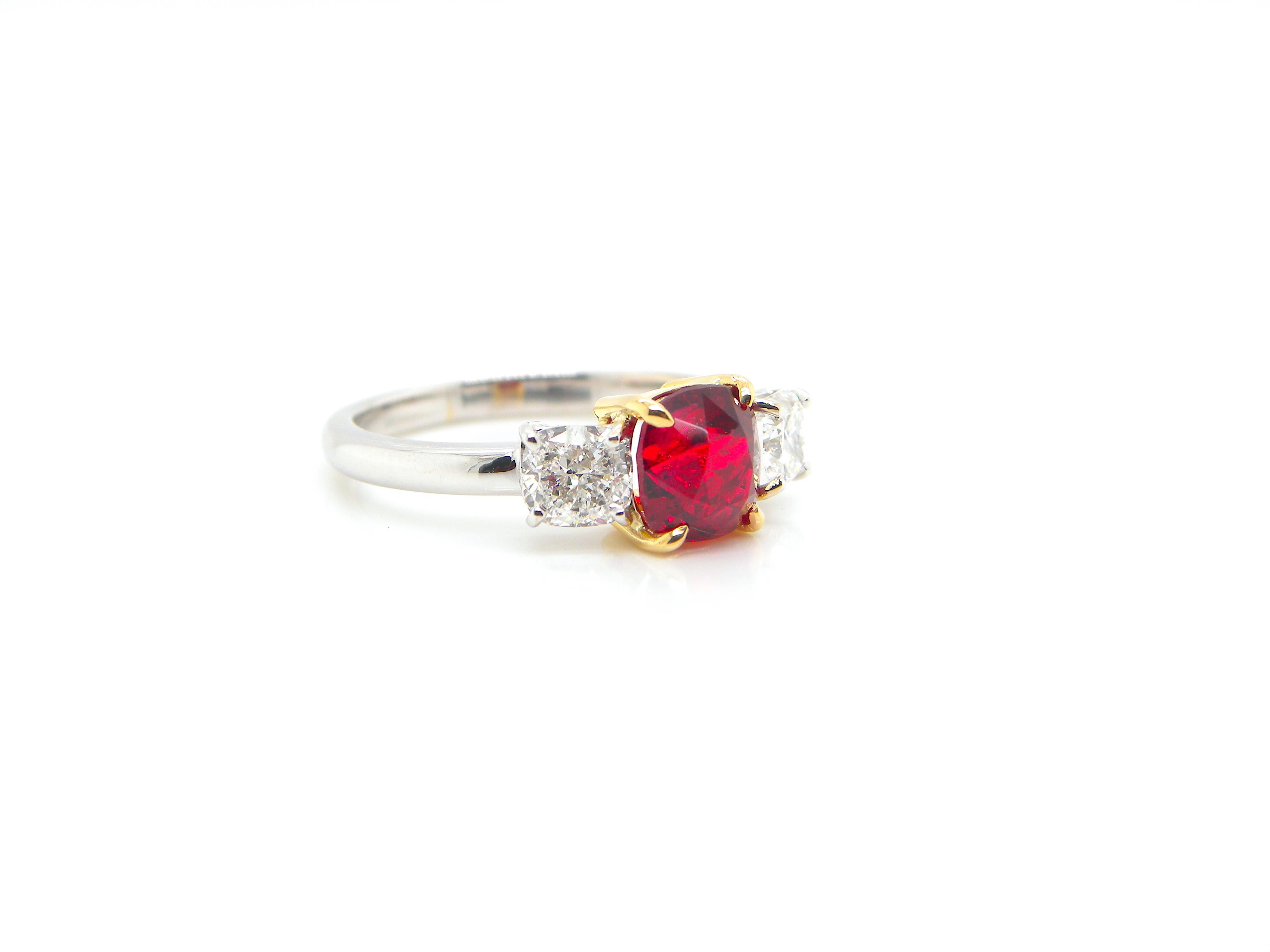 2.02 Carat GRS Certified Burma No Heat Vivid Red Spinel and White Diamond Ring 1