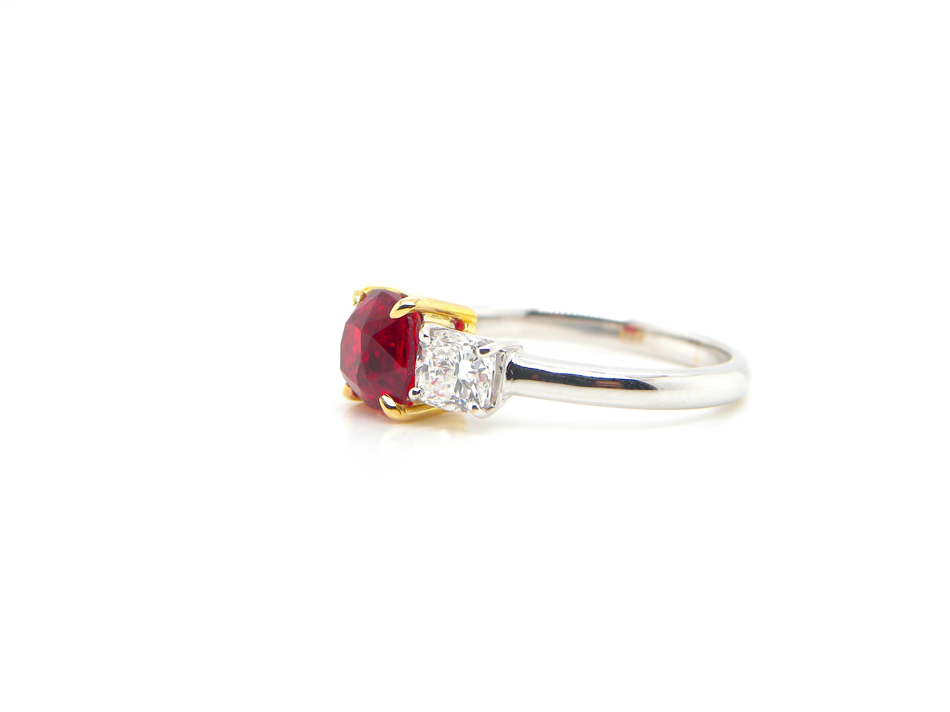 2.02 Carat GRS Certified Burma No Heat Vivid Red Spinel and White Diamond Ring 3