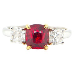 2.02 Carat GRS Certified Burma No Heat Vivid Red Spinel and White Diamond Ring