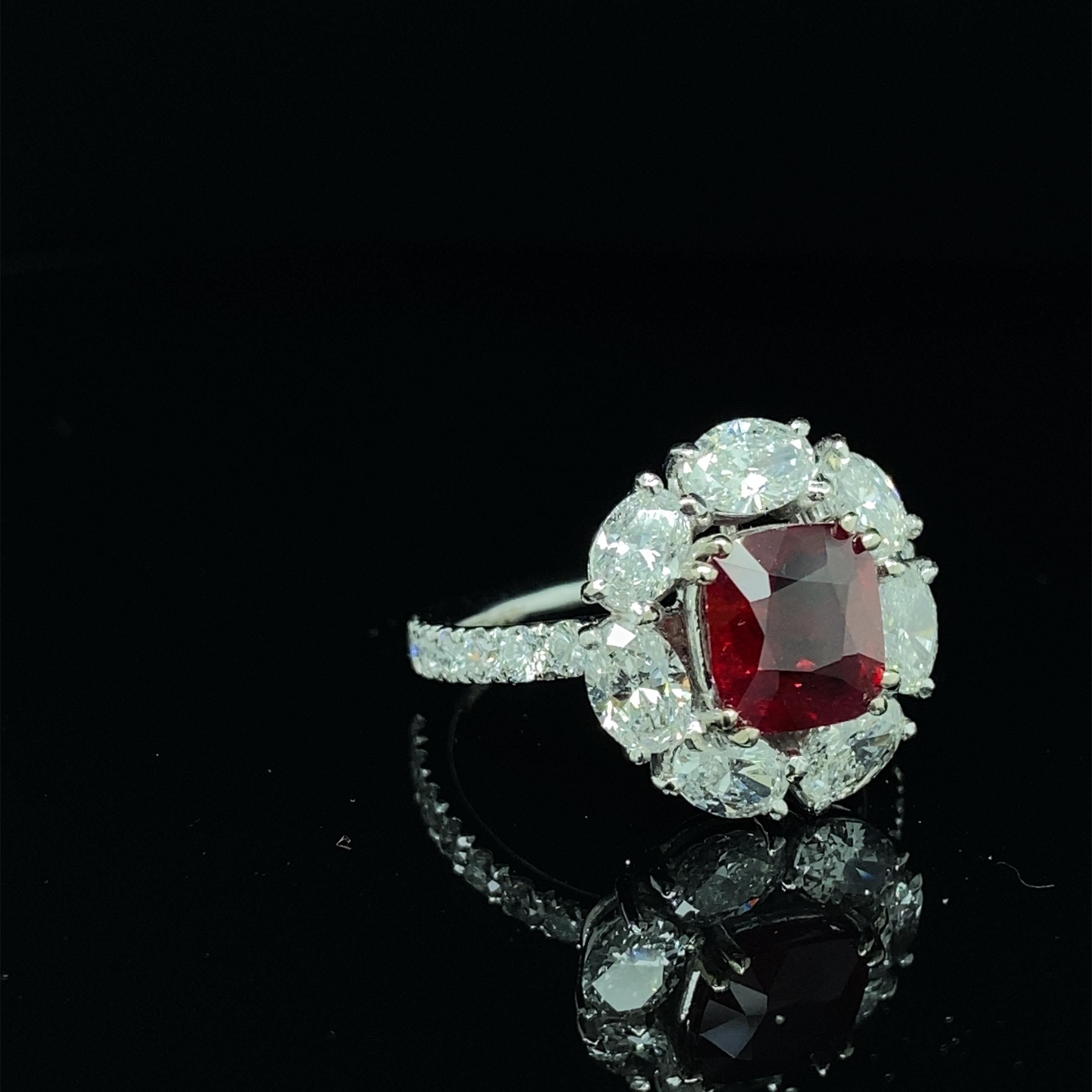Oval Cut 2.02 Carat GRS Gubelin Certified Burma No Heat Pigeon's Blood Red Ruby Gold Ring