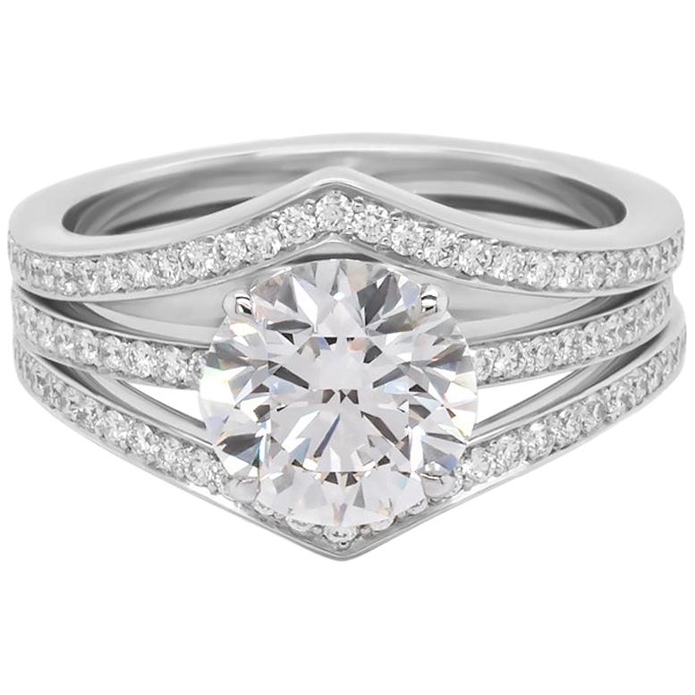 2.02 Carat H VVS2 GIA Solitaire and Paved Diamond Jacket Ring in 18K White Gold