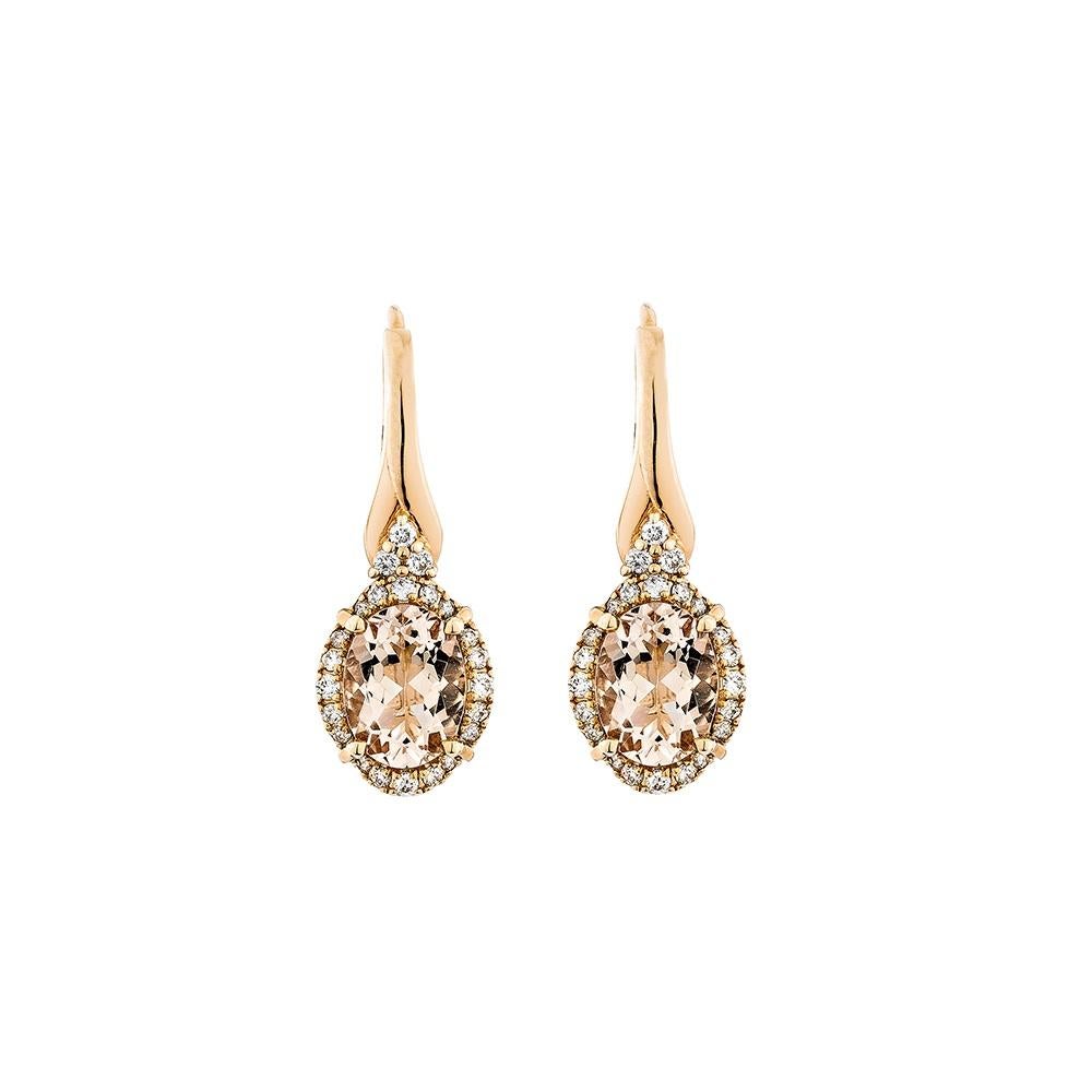 Contemporary 2.02 Carat Morganite Drop Earring in 18Karat Rose Gold with White Diamond. For Sale