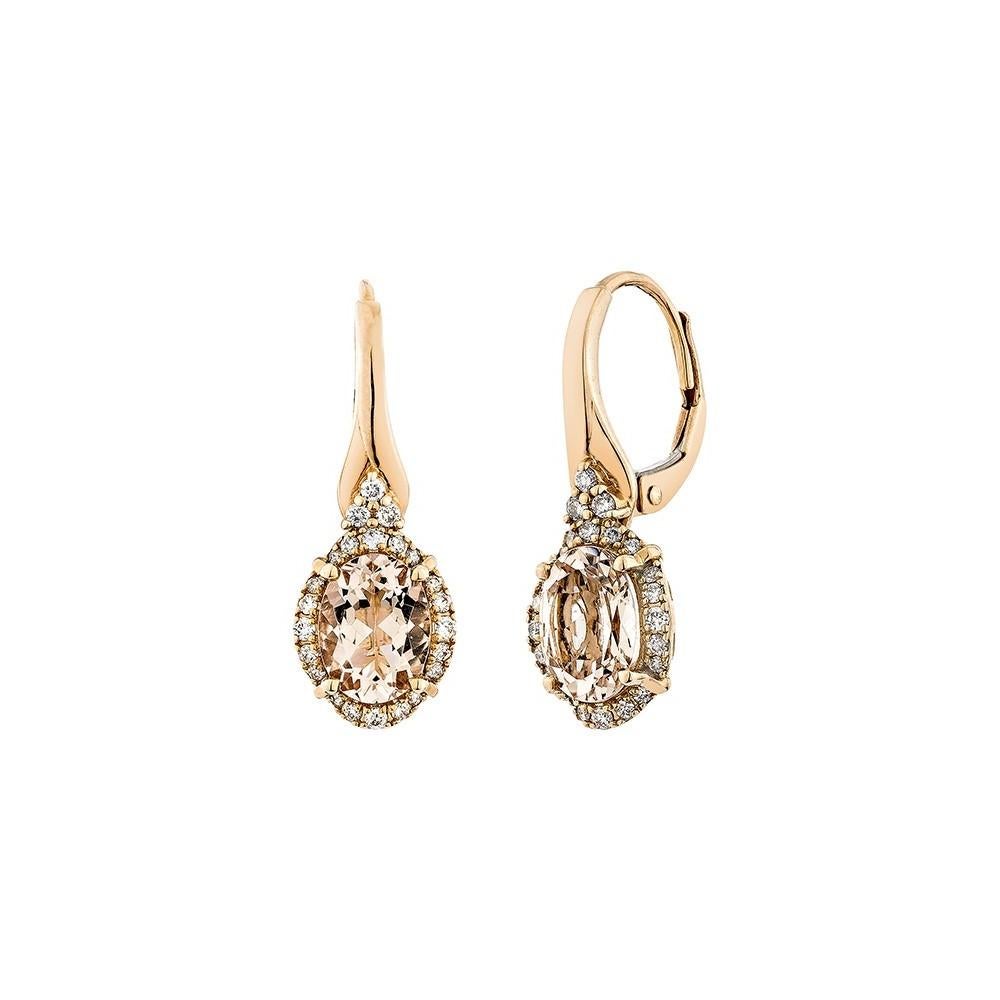 Oval Cut Sunita Nahata Morganite 2.02ct. Drop Earring in 18KRG with White Diamond. For Sale