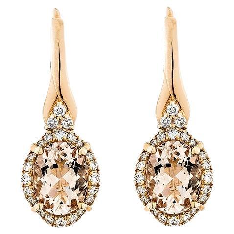 2.02 Carat Morganite Drop Earring in 18Karat Rose Gold with White Diamond. For Sale