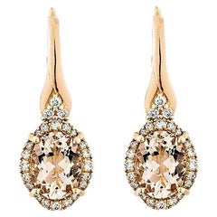 Boucles d'oreilles pendantes en or rose 18 carats avec Morganite de 2,02 carats et diamants blancs