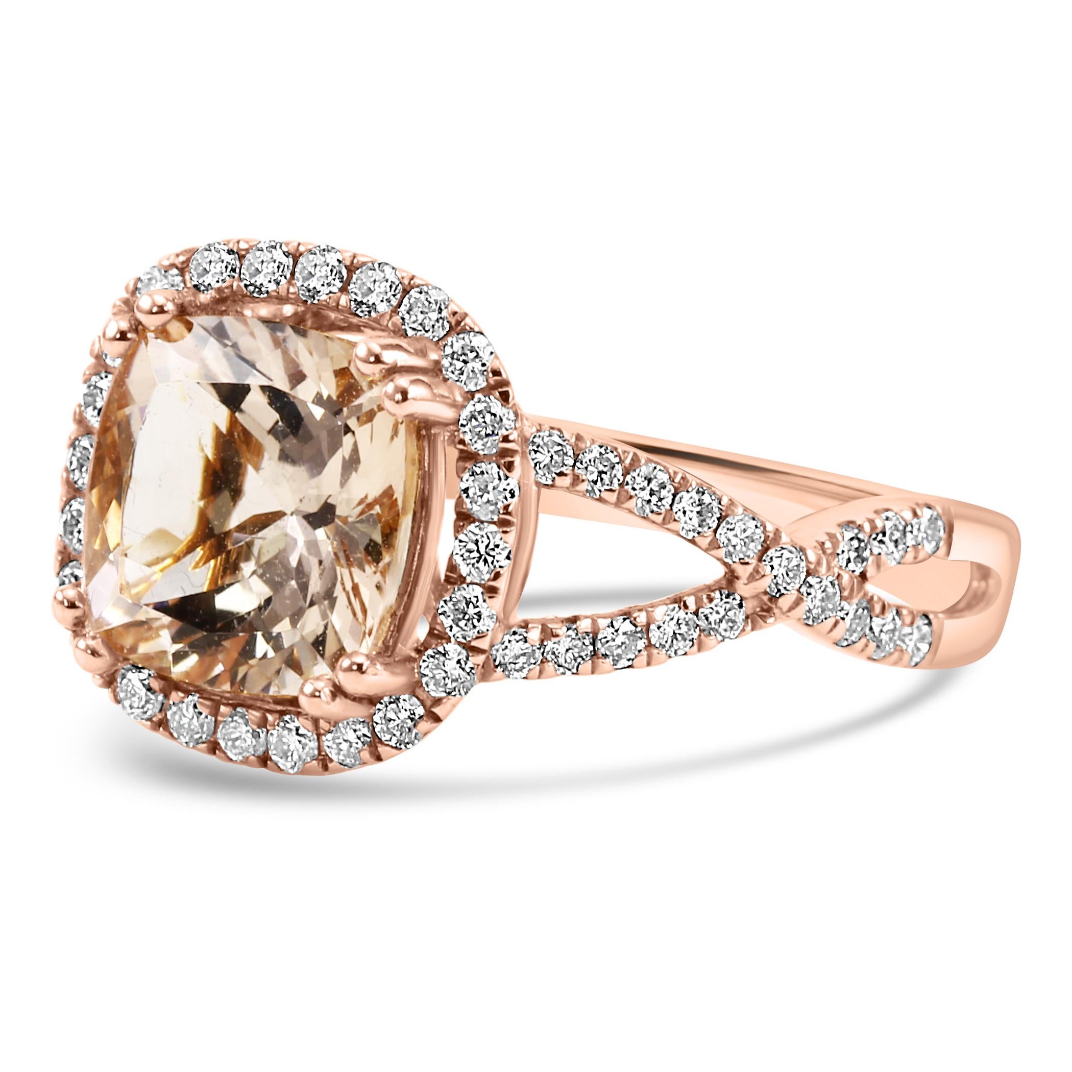 Modern 2.02 Carat Morganite White Diamond Round 14 Karat Rose Gold Engagement Ring For Sale