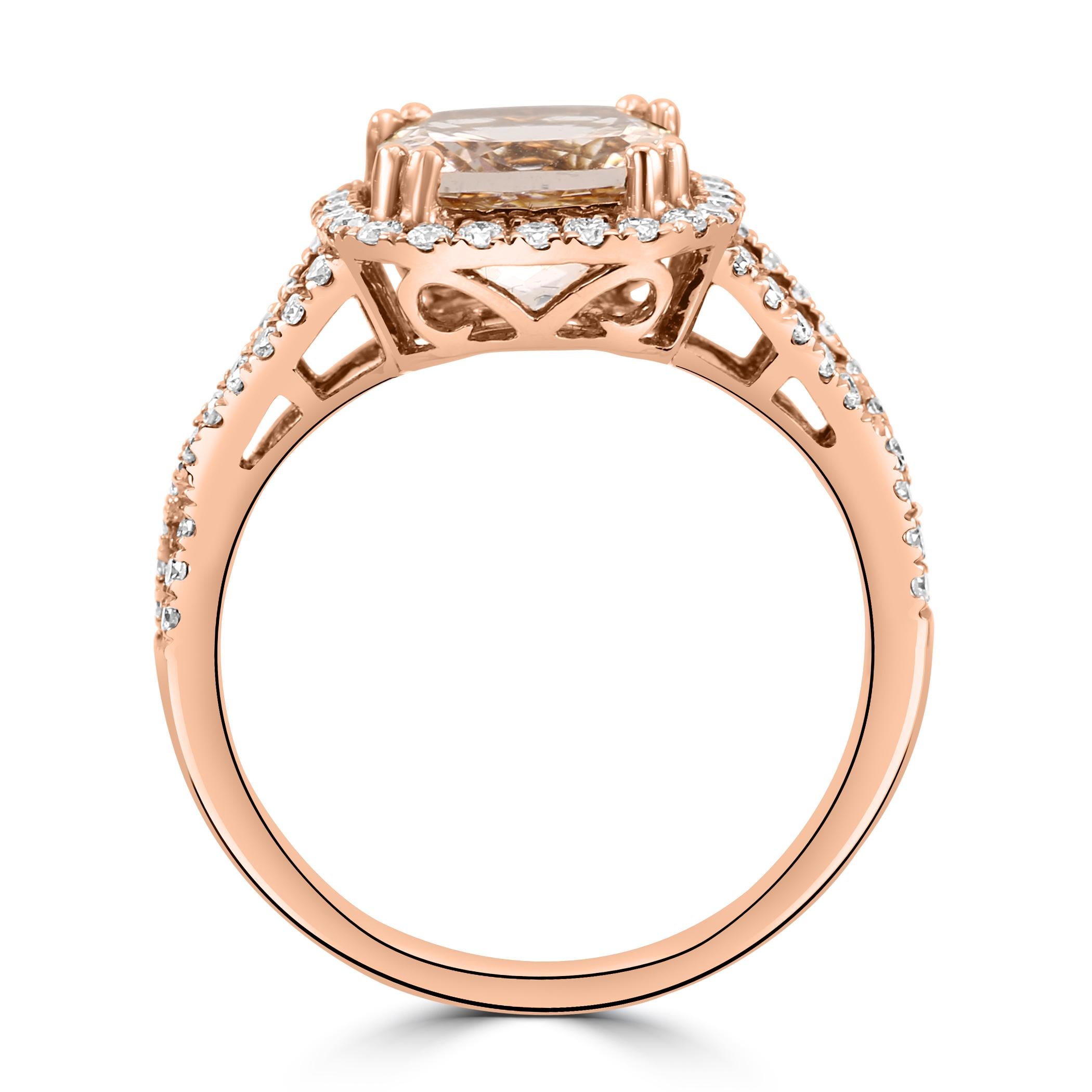 Women's or Men's 2.02 Carat Morganite White Diamond Round 14 Karat Rose Gold Engagement Ring For Sale