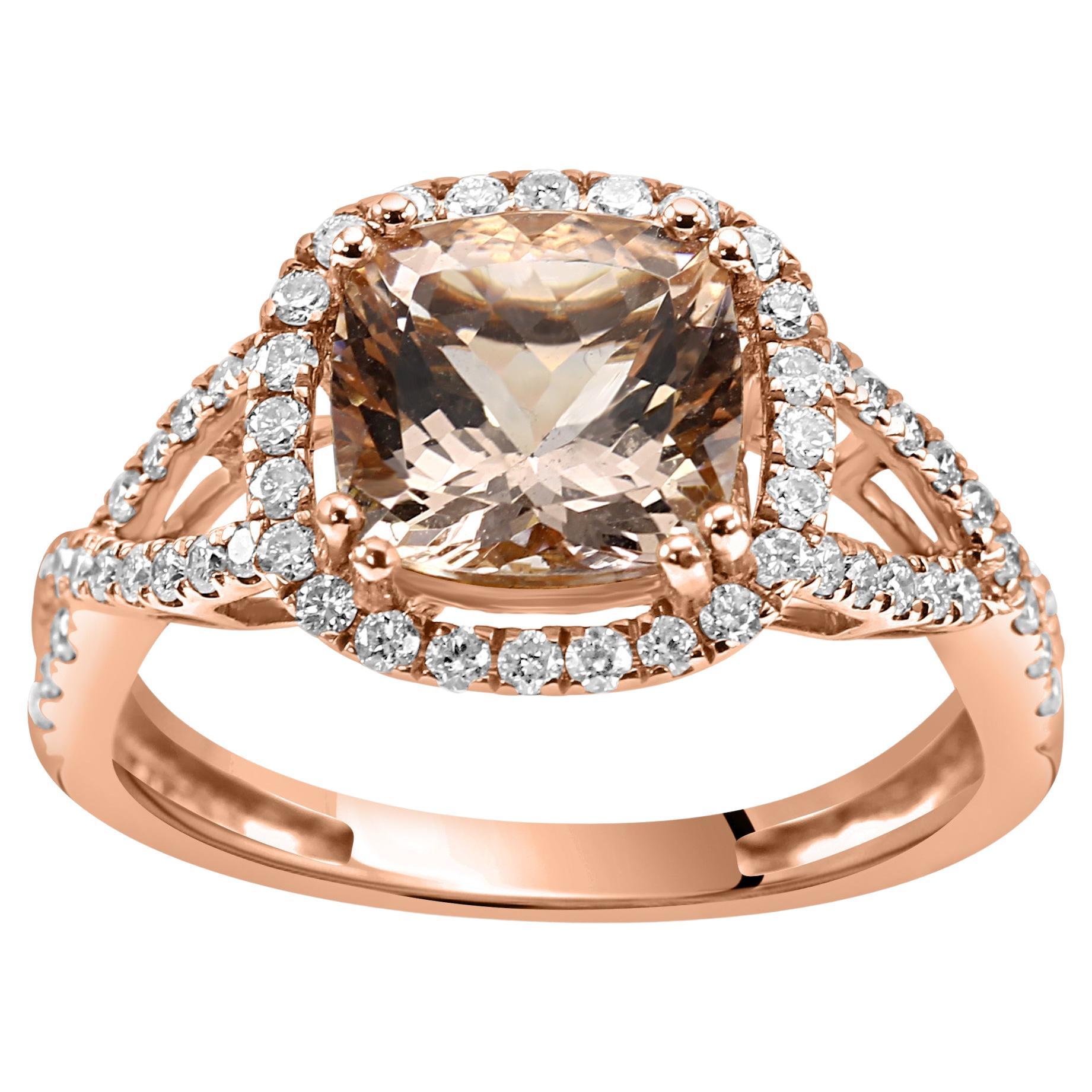 2.02 Carat Morganite White Diamond Round 14 Karat Rose Gold Engagement Ring