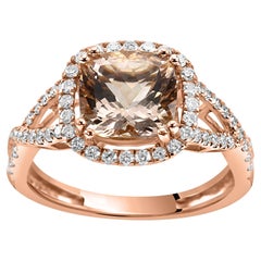 2.02 Carat Morganite White Diamond Round 14 Karat Rose Gold Engagement Ring