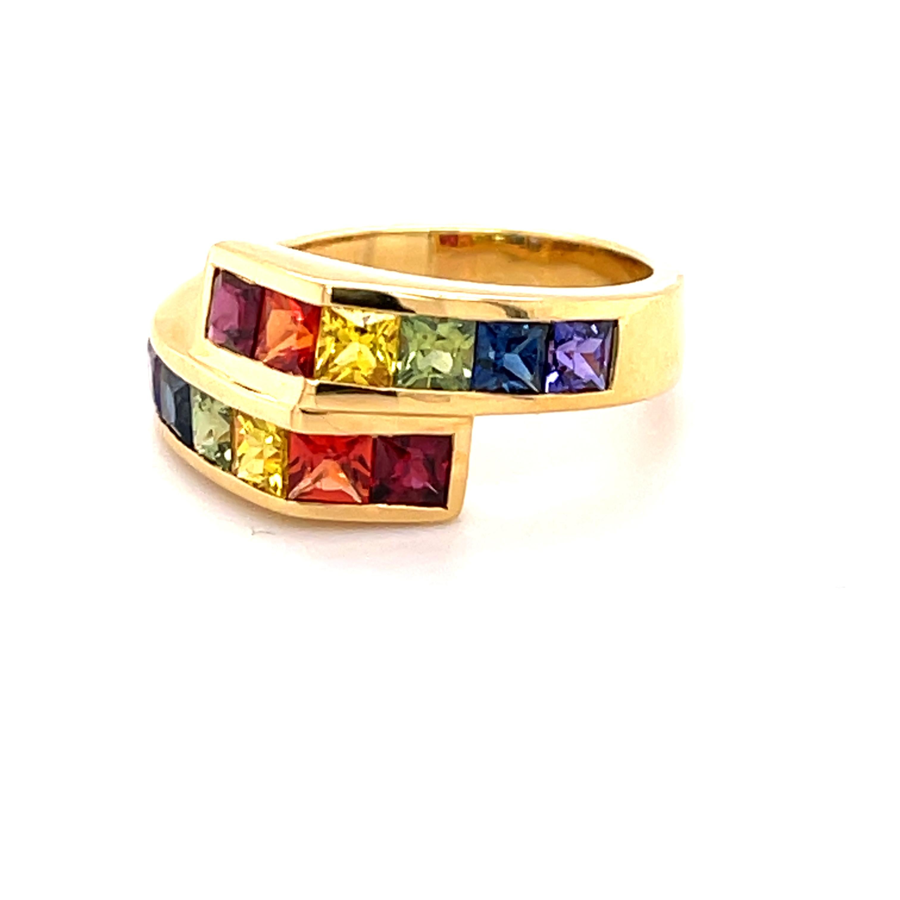Vance Gem has been making multi-color Sapphire jewelry for the last 15 years.  On line, you will find a lot of different makers with a similar look. We only use very nice colored stones and all the pieces are done in 18-karat gold.  
The ring in the