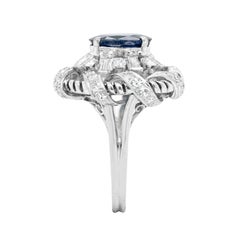 2.02ct Natural Unheated Blue Sapphire and Diamond Platinum Cluster Cocktail Ring