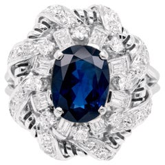 Vintage 2.02ct Natural Unheated Blue Sapphire and Diamond Platinum Cluster Cocktail Ring