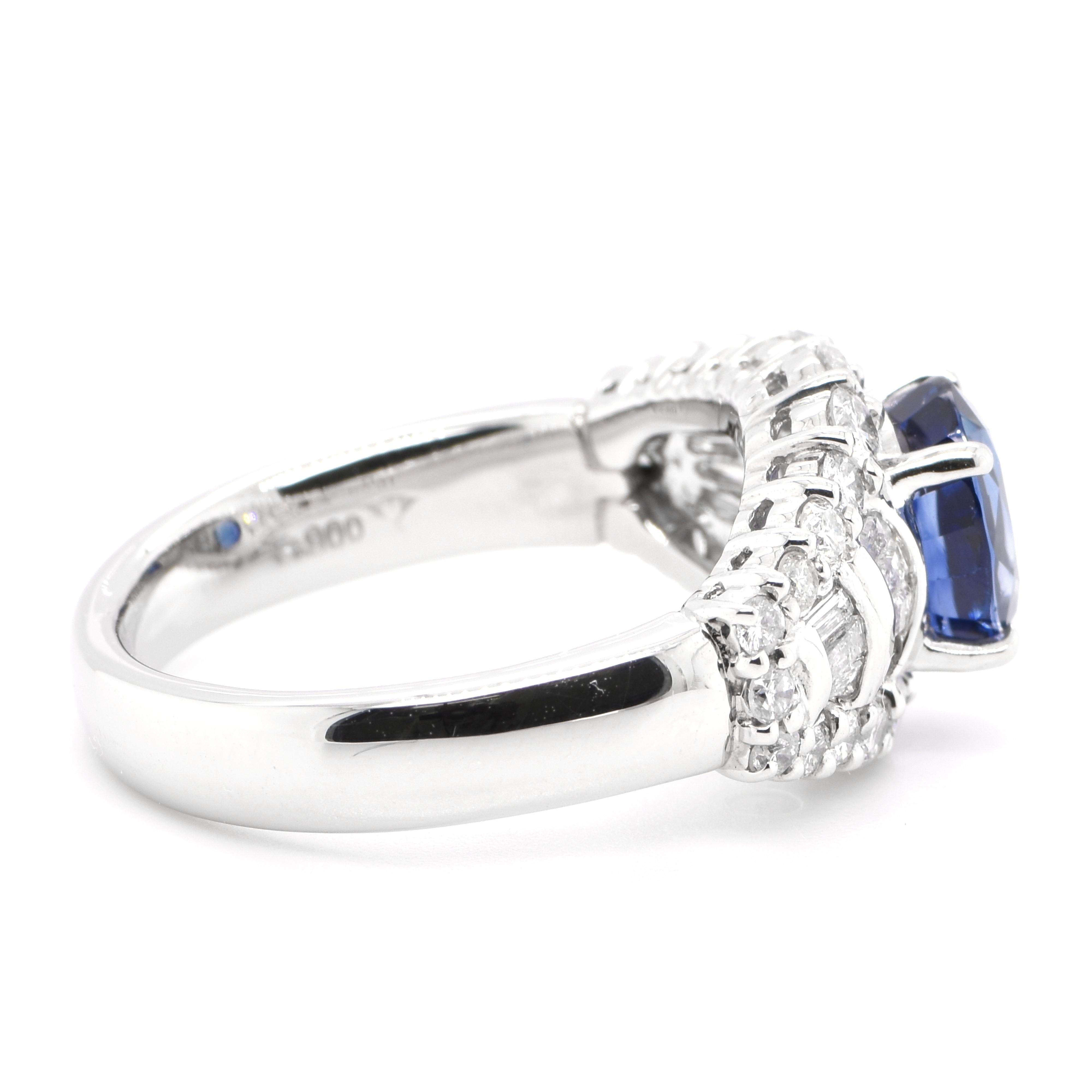 Women's 2.02 Carat Natural Sapphire and Diamond Art Deco Style Ring Set in Platinum