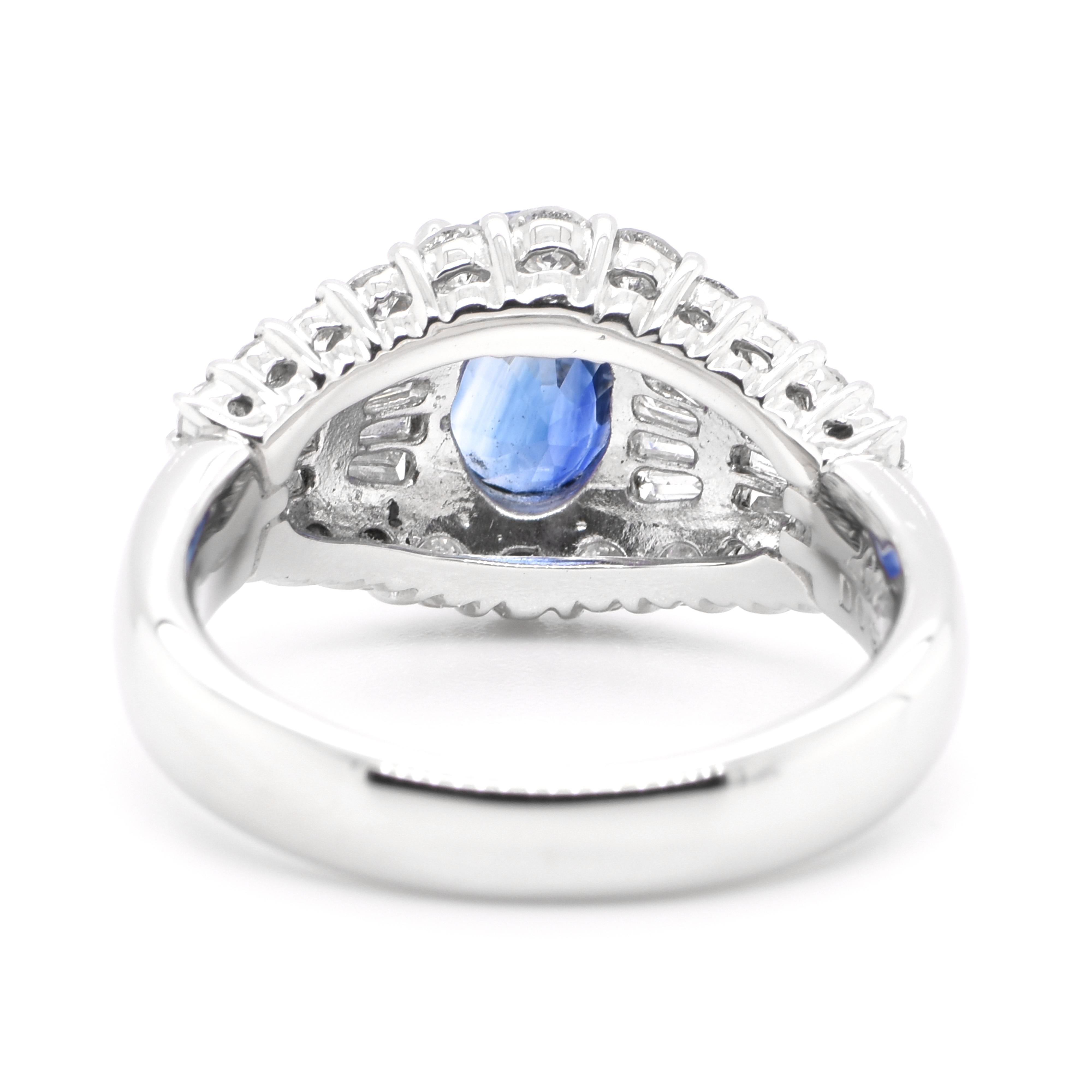 2.02 Carat Natural Sapphire and Diamond Art Deco Style Ring Set in Platinum 1