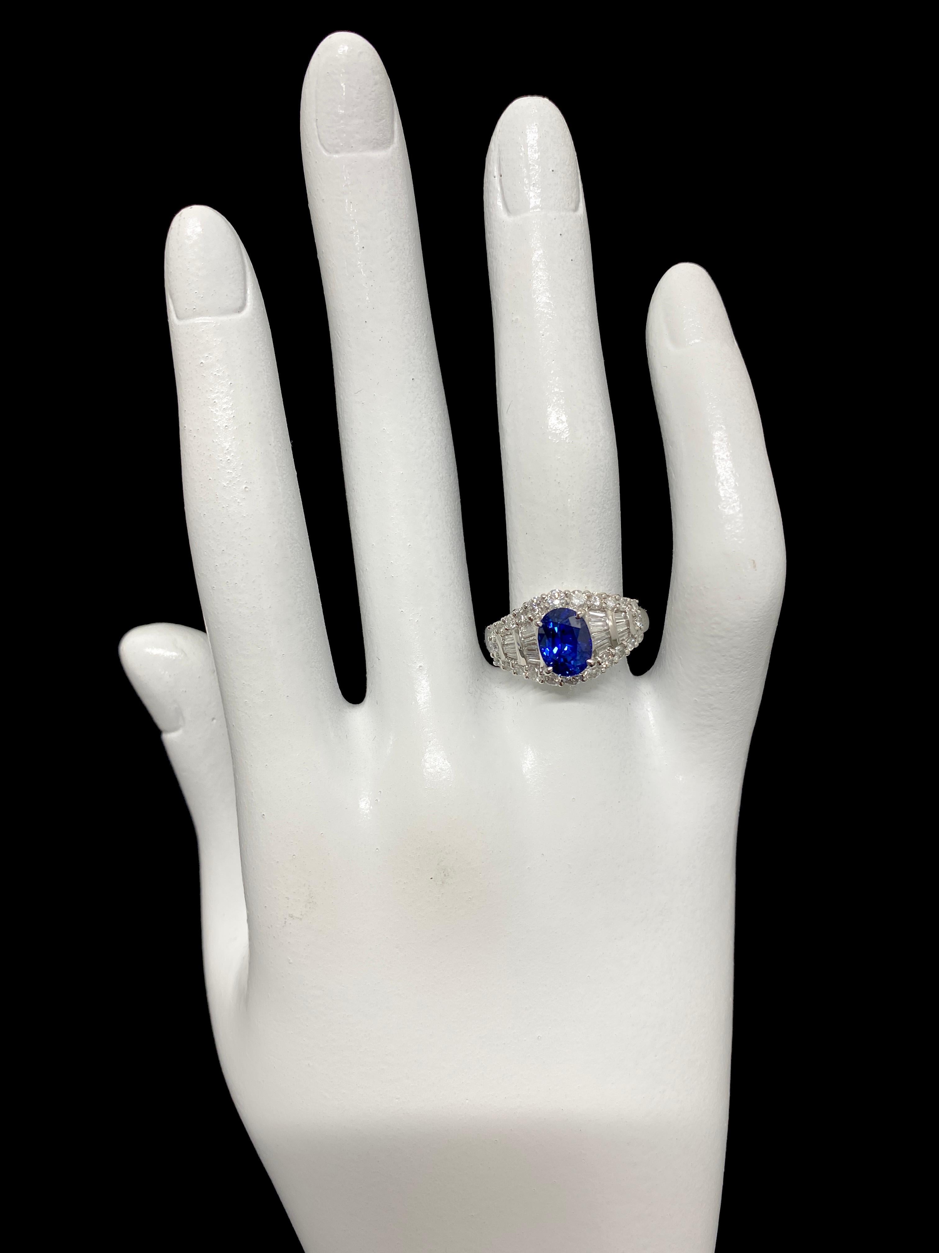 2.02 Carat Natural Sapphire and Diamond Art Deco Style Ring Set in Platinum 2