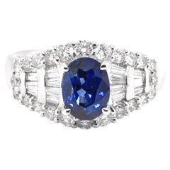 Vintage 2.02 Carat Natural Sapphire and Diamond Art Deco Style Ring Set in Platinum