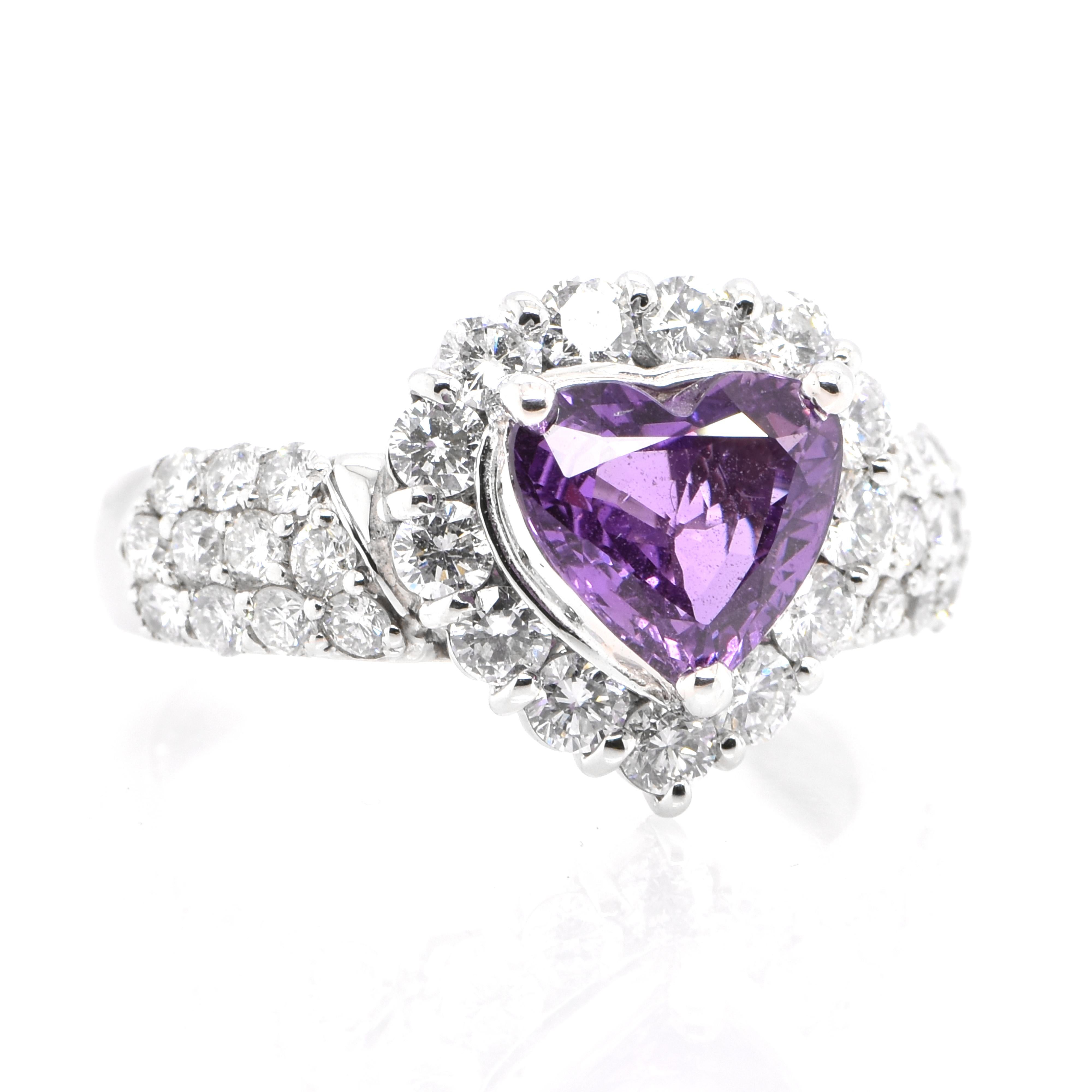 A beautiful ring featuring 2.025 Carat, Natural Unheated Purple Sapphire and 1.30 carats Diamond Accents set in Platinum. Sapphires have extraordinary durability - they excel in hardness as well as toughness and durability making them very popular