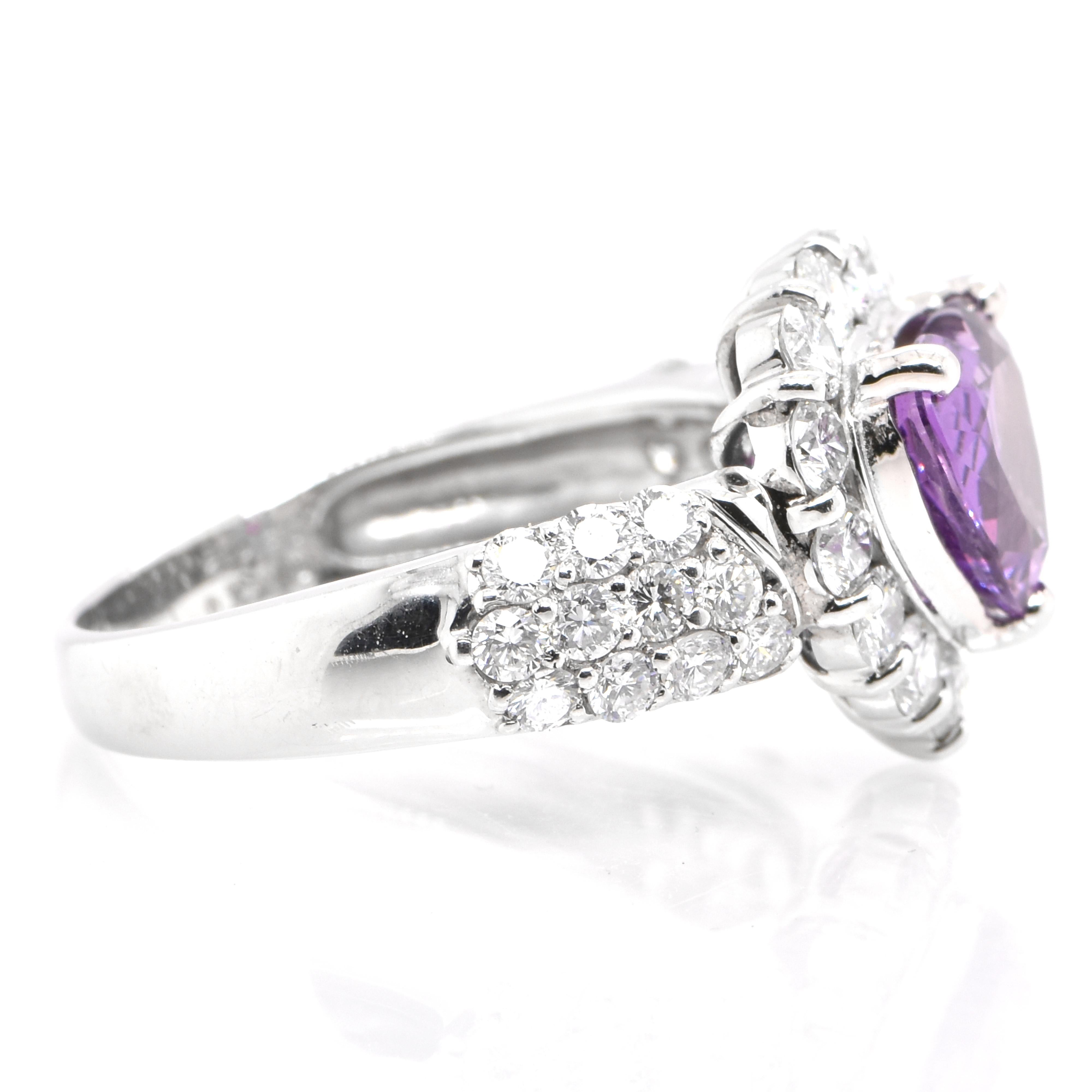 Modern 2.02 Carat Natural, Un-Heated Purple Sapphire and Diamond Ring Set in Platinum