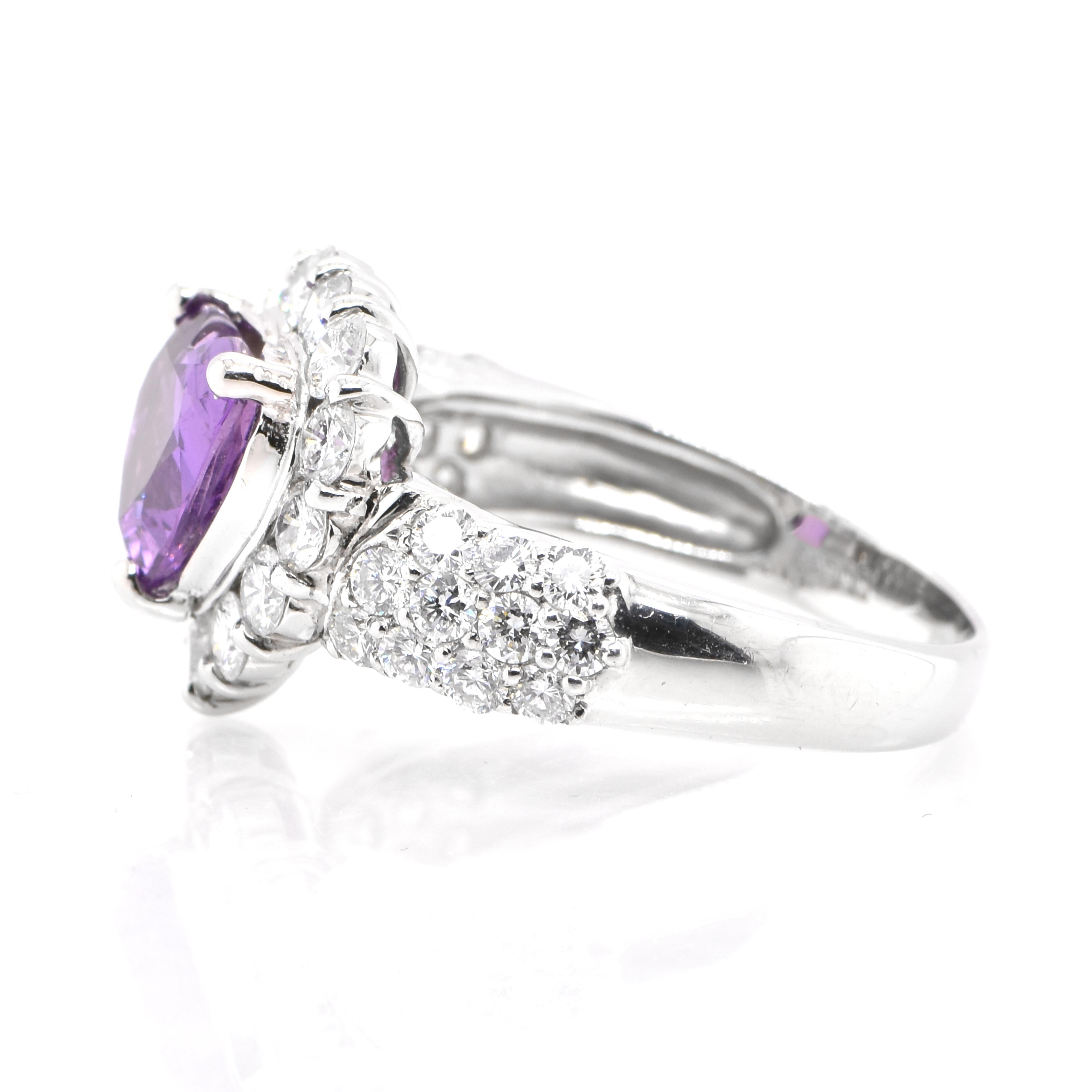 2.02 Carat Natural, Un-Heated Purple Sapphire and Diamond Ring Set in Platinum In New Condition In Tokyo, JP