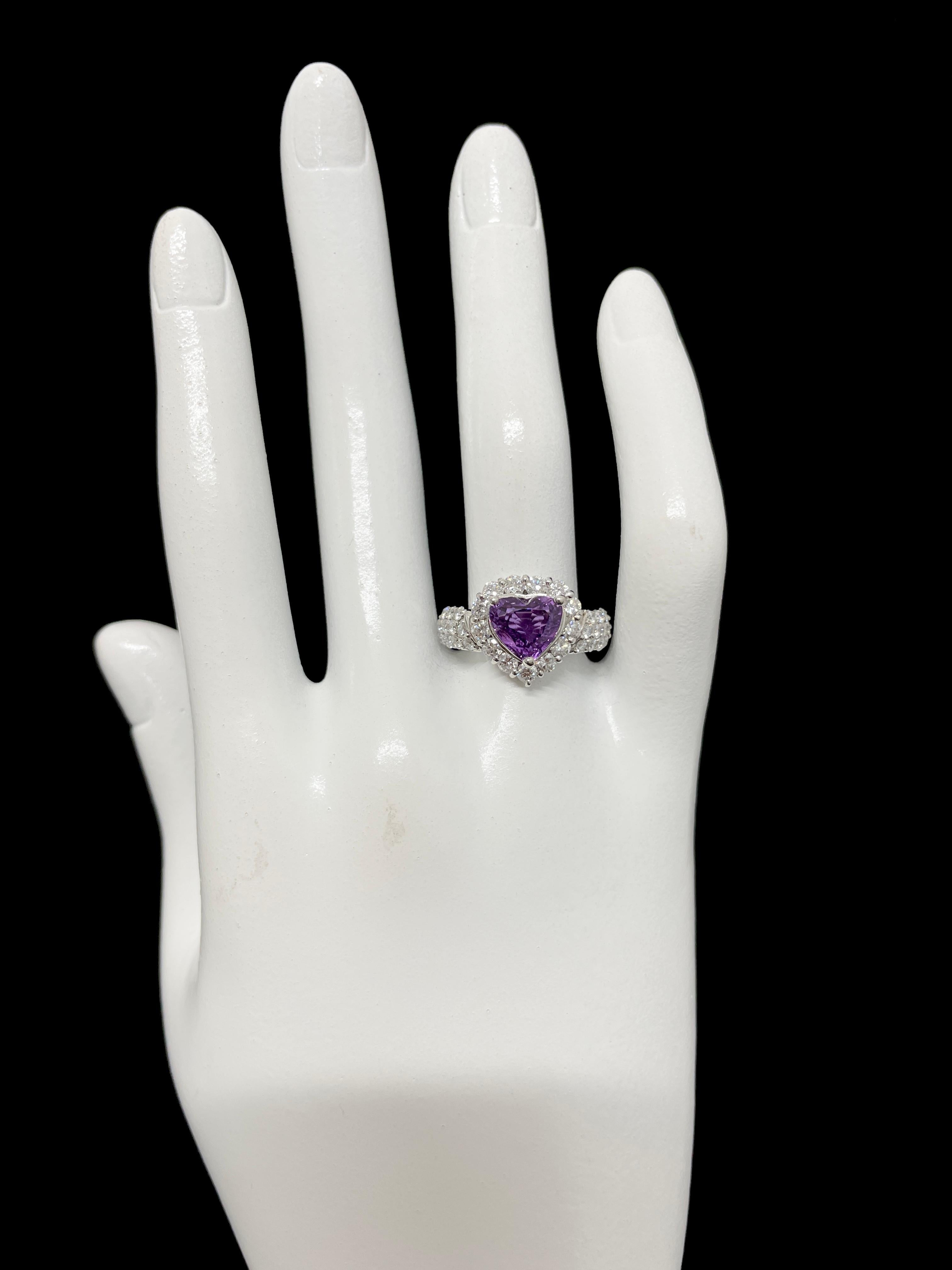 2.02 Carat Natural, Un-Heated Purple Sapphire and Diamond Ring Set in Platinum 1