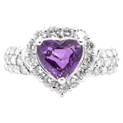 2.02 Carat Natural, Un-Heated Purple Sapphire and Diamond Ring Set in Platinum