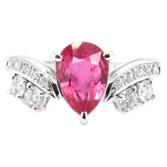 2.02 Carat, Natural, Untreated, Unheated Ruby and Diamond Ring Set in Platinum