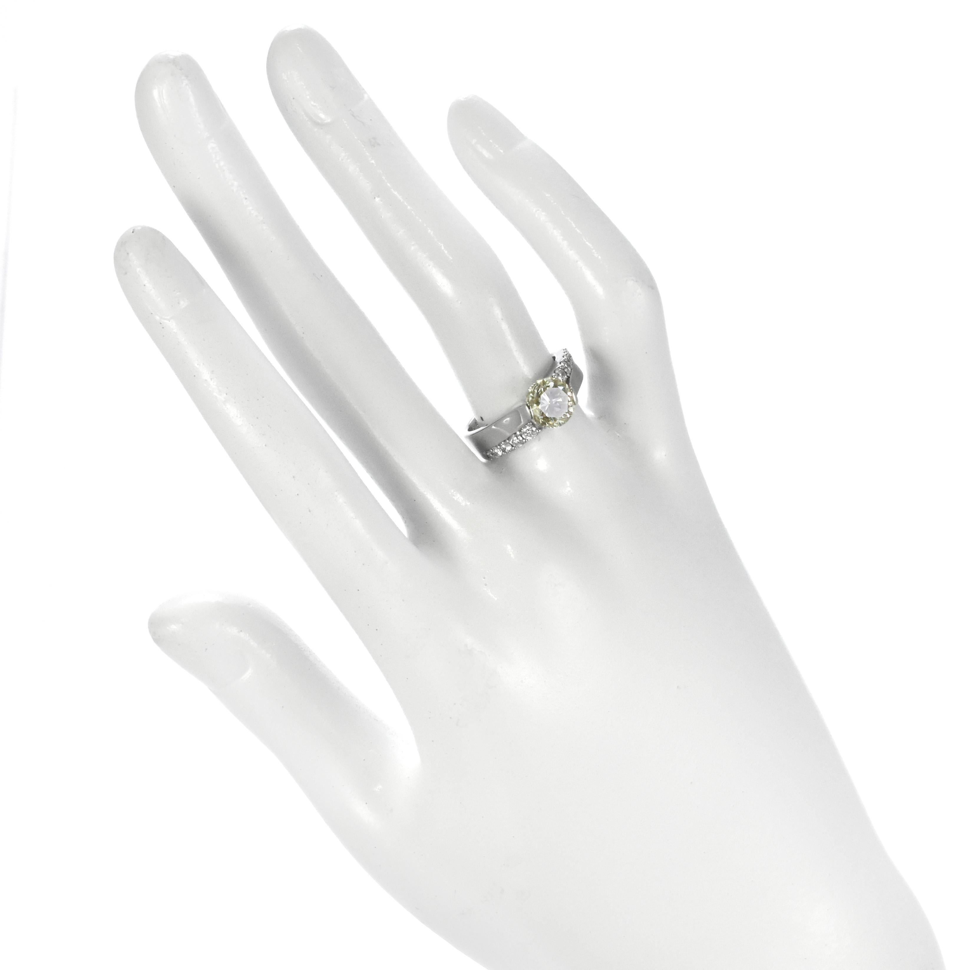 2.02 Carat Natural, Very Light Yellow, Diamond Ring Made in Platinum For Sale 5