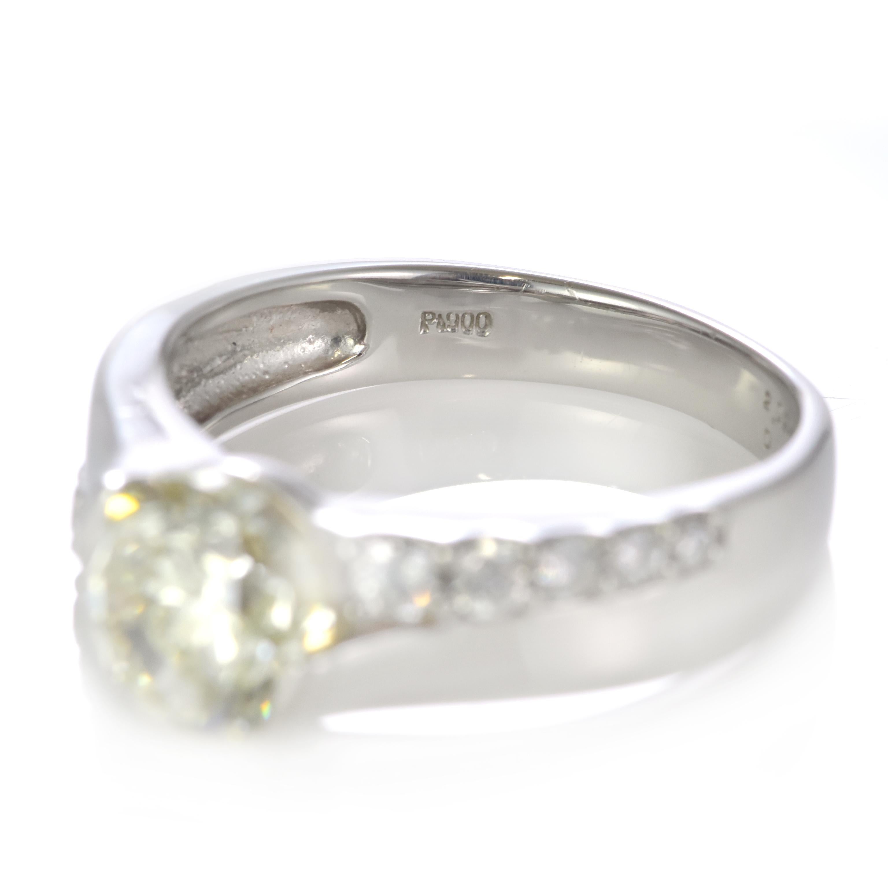 2.02 Carat Natural, Very Light Yellow, Diamond Ring Made in Platinum For Sale 7