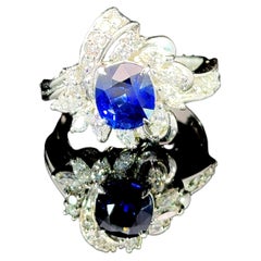 2.02 Carat No-Heat Blue Sapphire Diamond Platinum Vintage Style Cocktail Ring