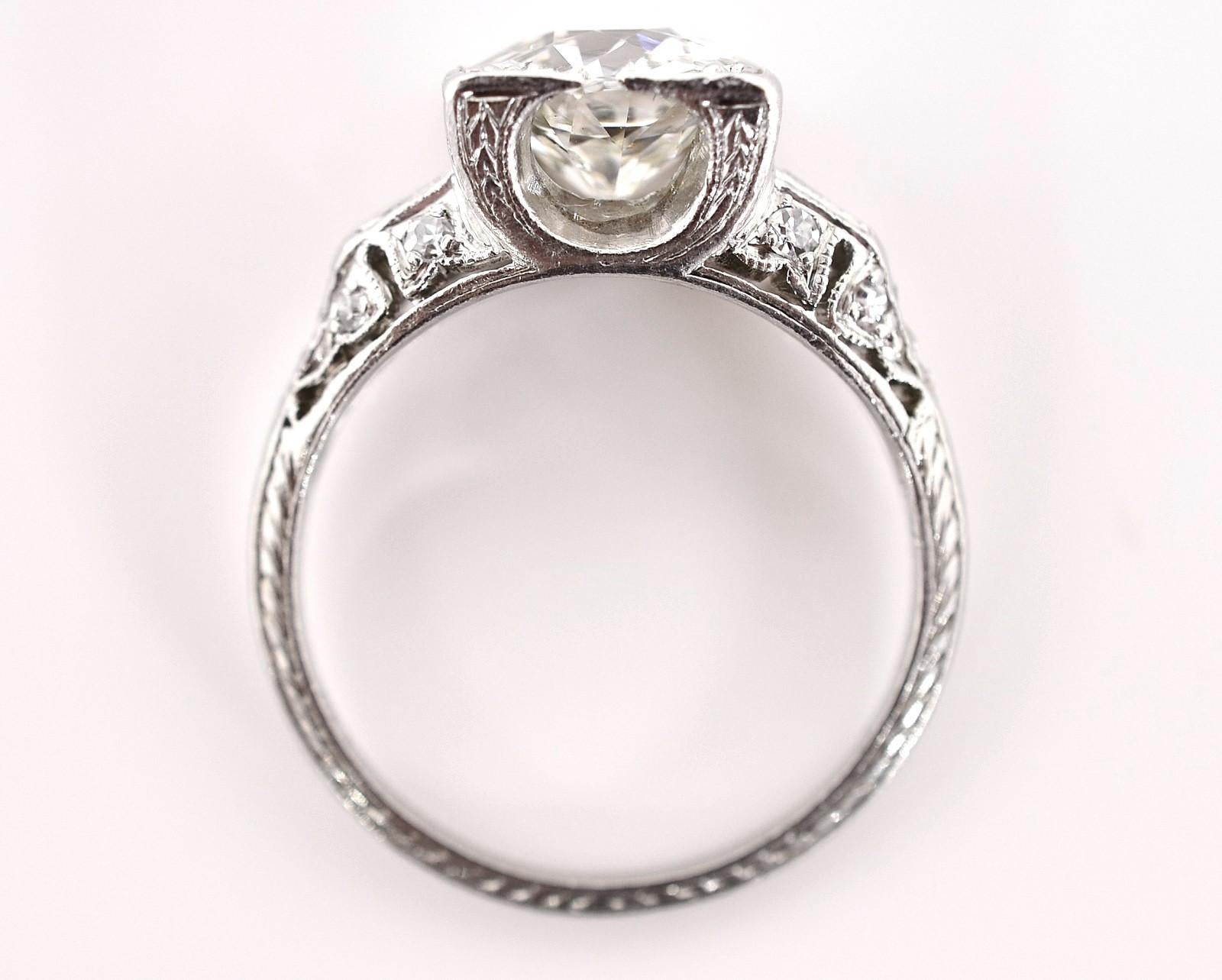 Art Deco 2.02 Carat Old European Cut Diamond Antique Platinum Ring
