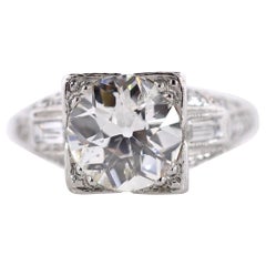 2.02 Carat Old European Cut Diamond Antique Platinum Ring