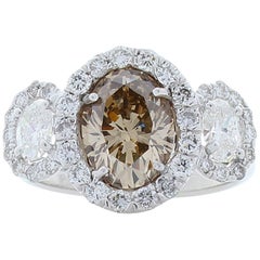 2.02 Carat Oval Brown Diamond Cocktail Ring in 18 Karat White Gold