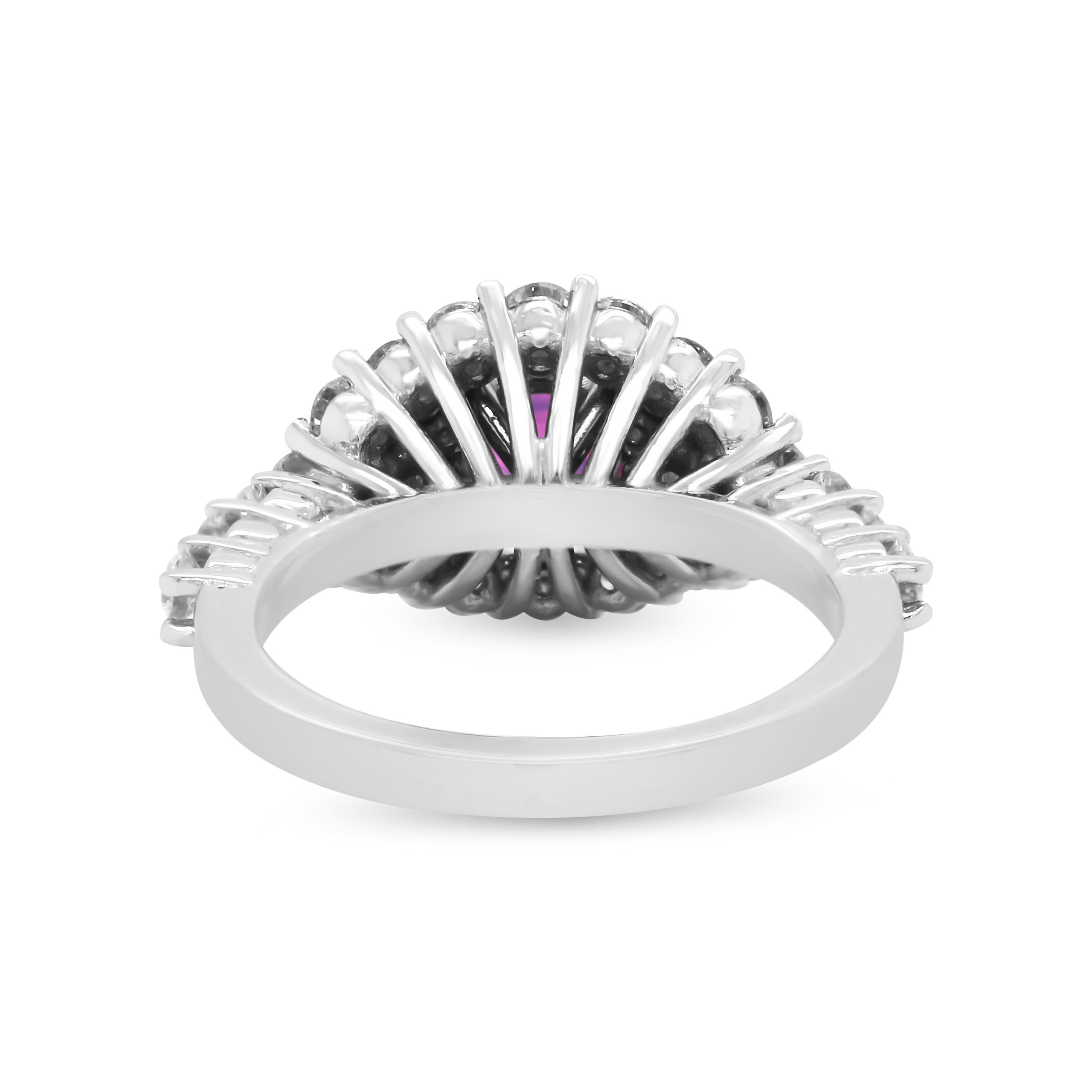 Contemporary 2.02 Carat Oval Bubble Gum Pink Sapphire 14k White Gold Diamond Cocktail Ring For Sale